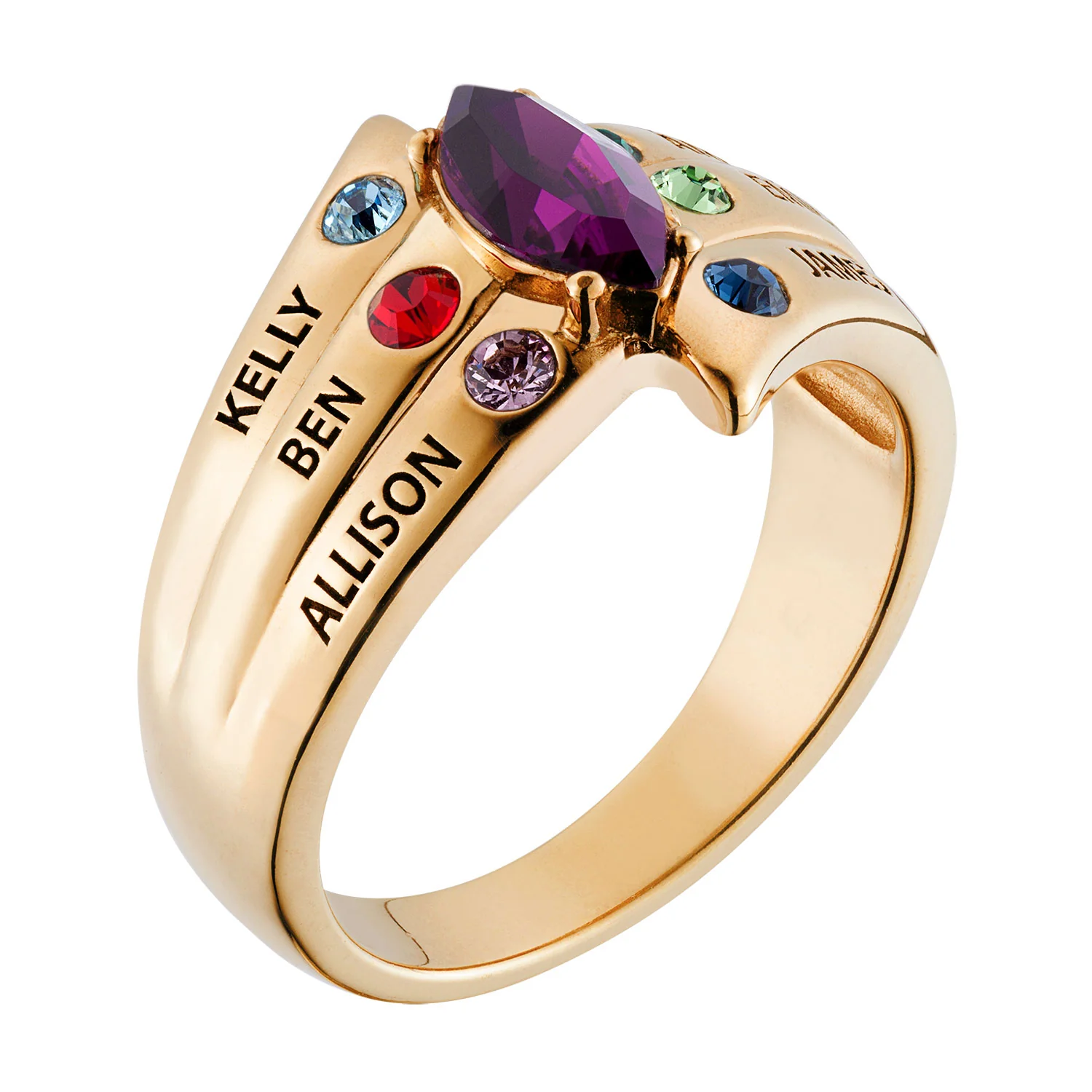 14K Gold over Sterling Mother's Marquise Birthstone Family Name Ring - Image 3