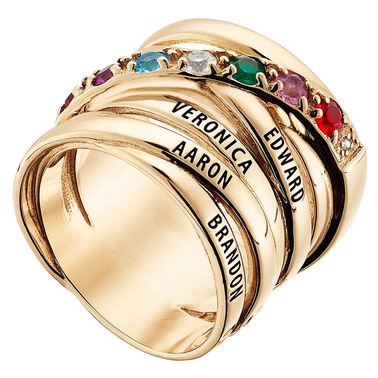 14K Gold over Sterling Name and Genuine Birthstone Ring with Diamond Accent - Image 3