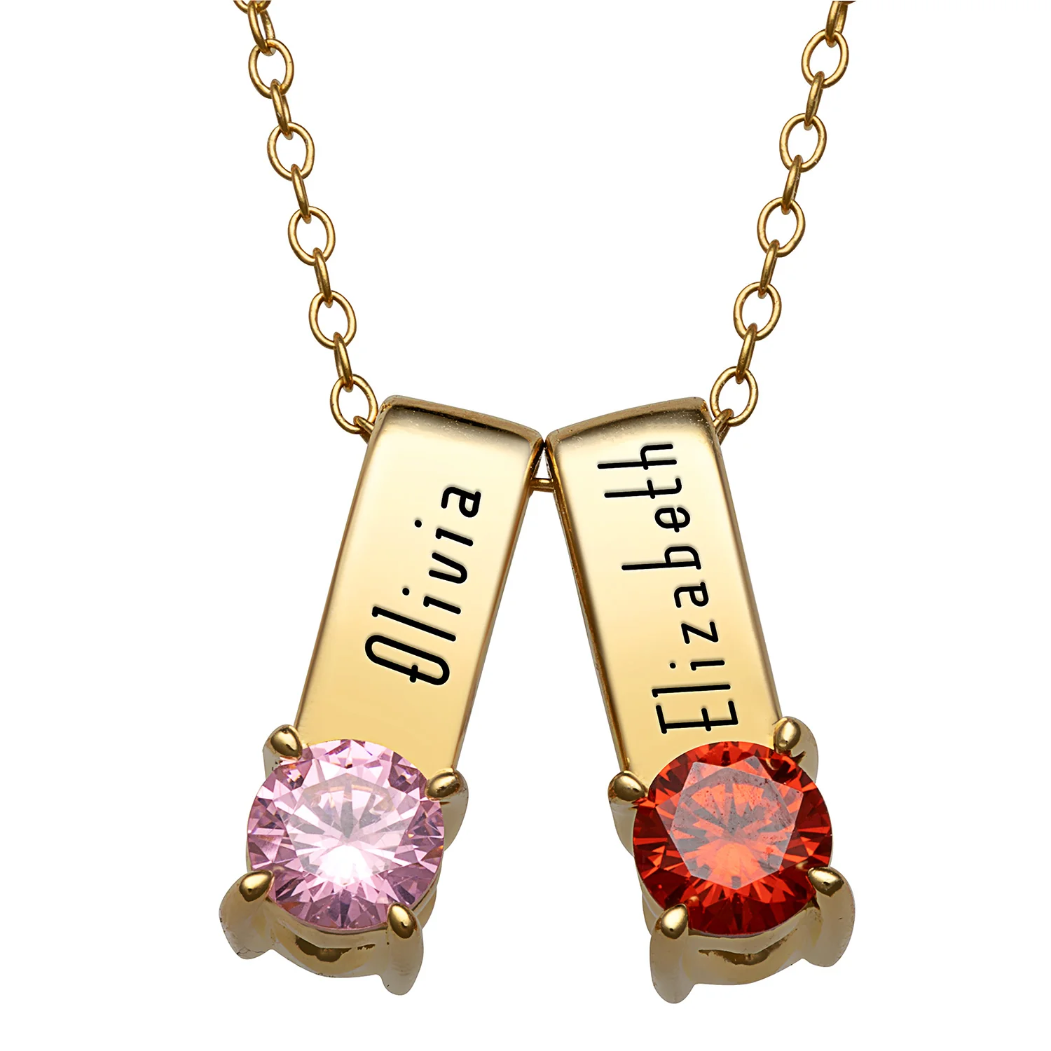 14K Gold over Sterling Name and Round Birthstone Charm 2 Piece Pendant