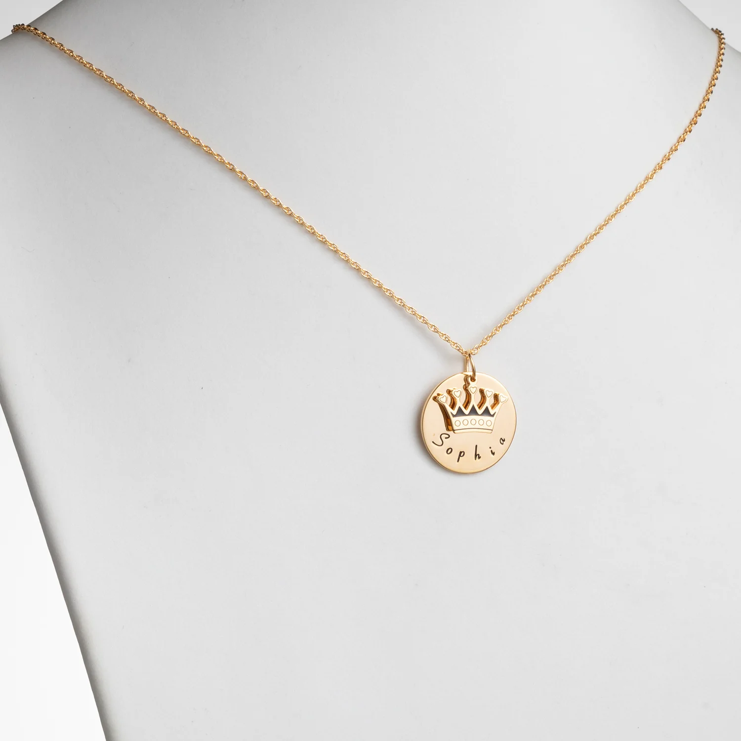 14K Gold over Sterling Name Disc with Crown Charm Necklace - Image 2