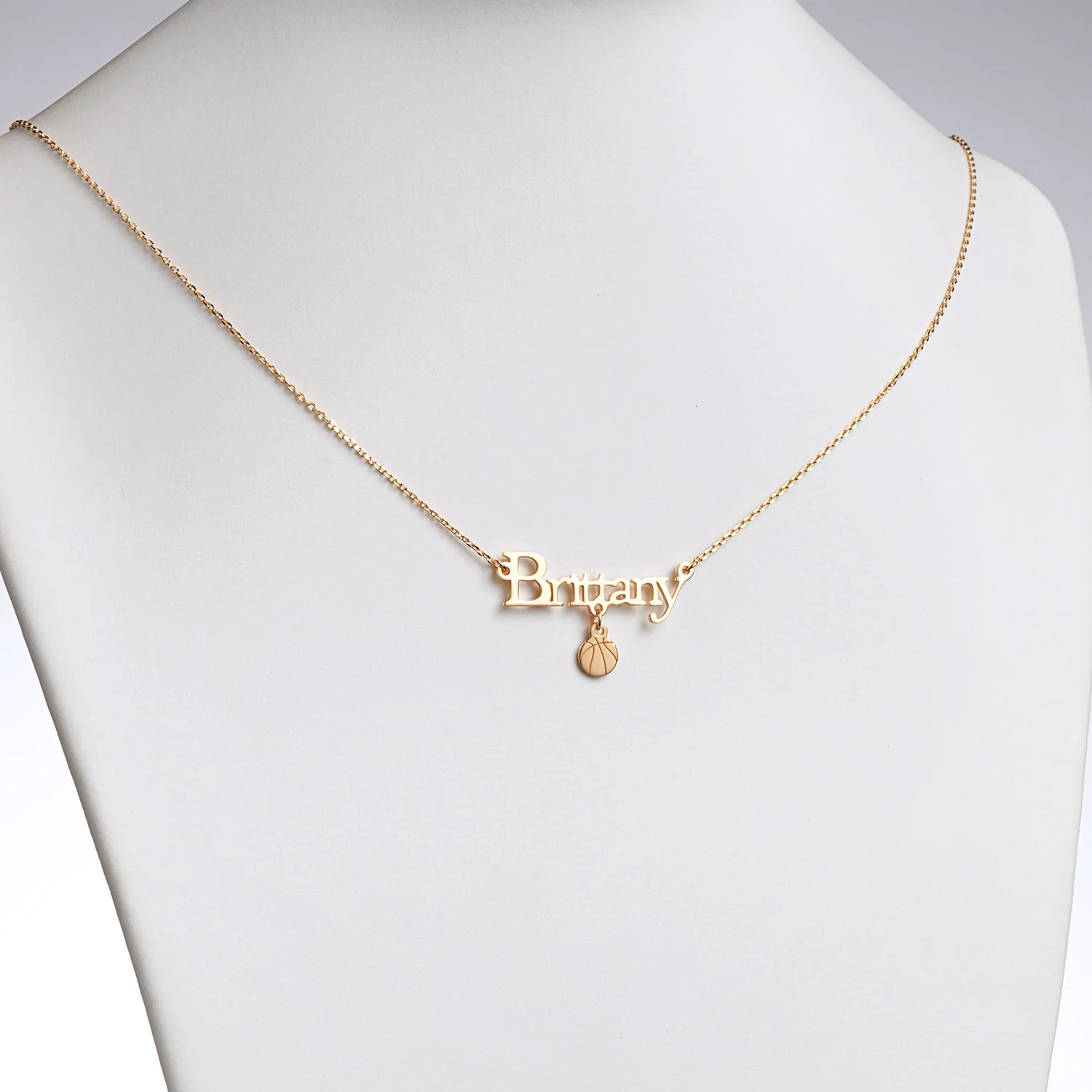 14K Gold over Sterling Name with Basketball Charm Necklace - Image 2