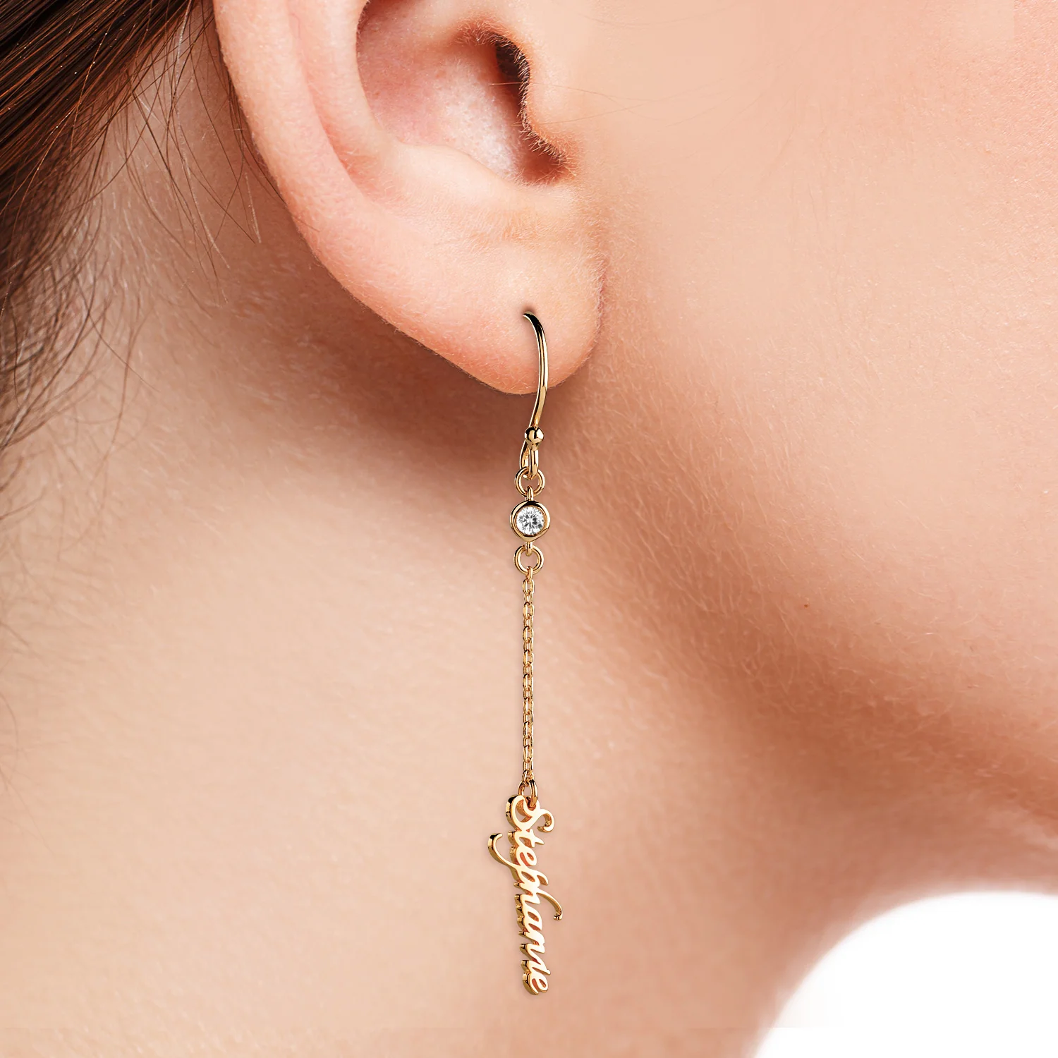 14K Gold over Sterling Name with Birthstone Dangle Earring - Image 2