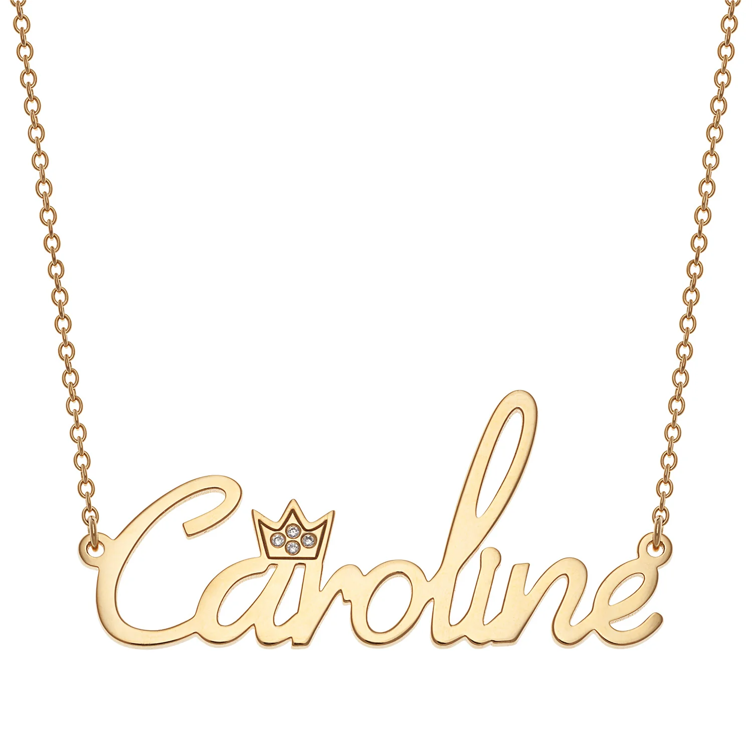 14K Gold over Sterling Name with Clear Crown Necklace