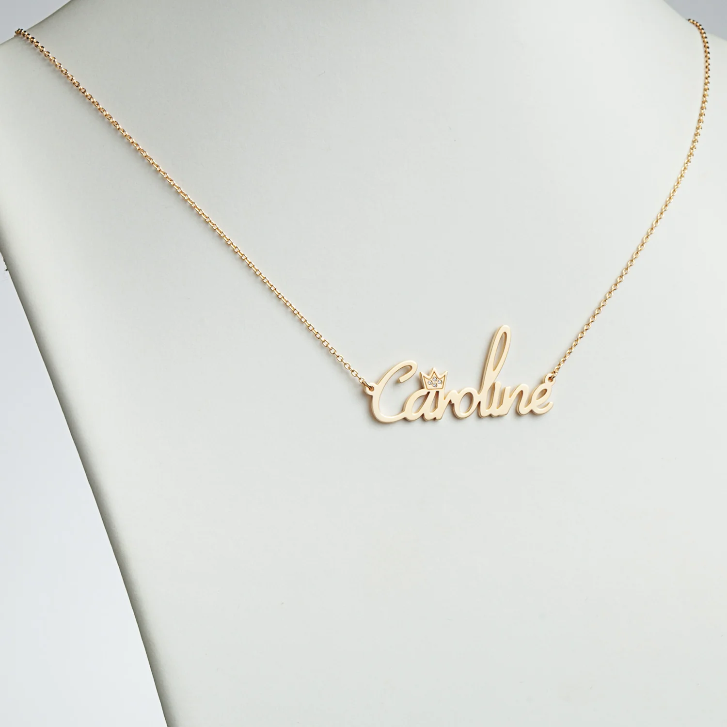 14K Gold over Sterling Name with Clear Crown Necklace - Image 2