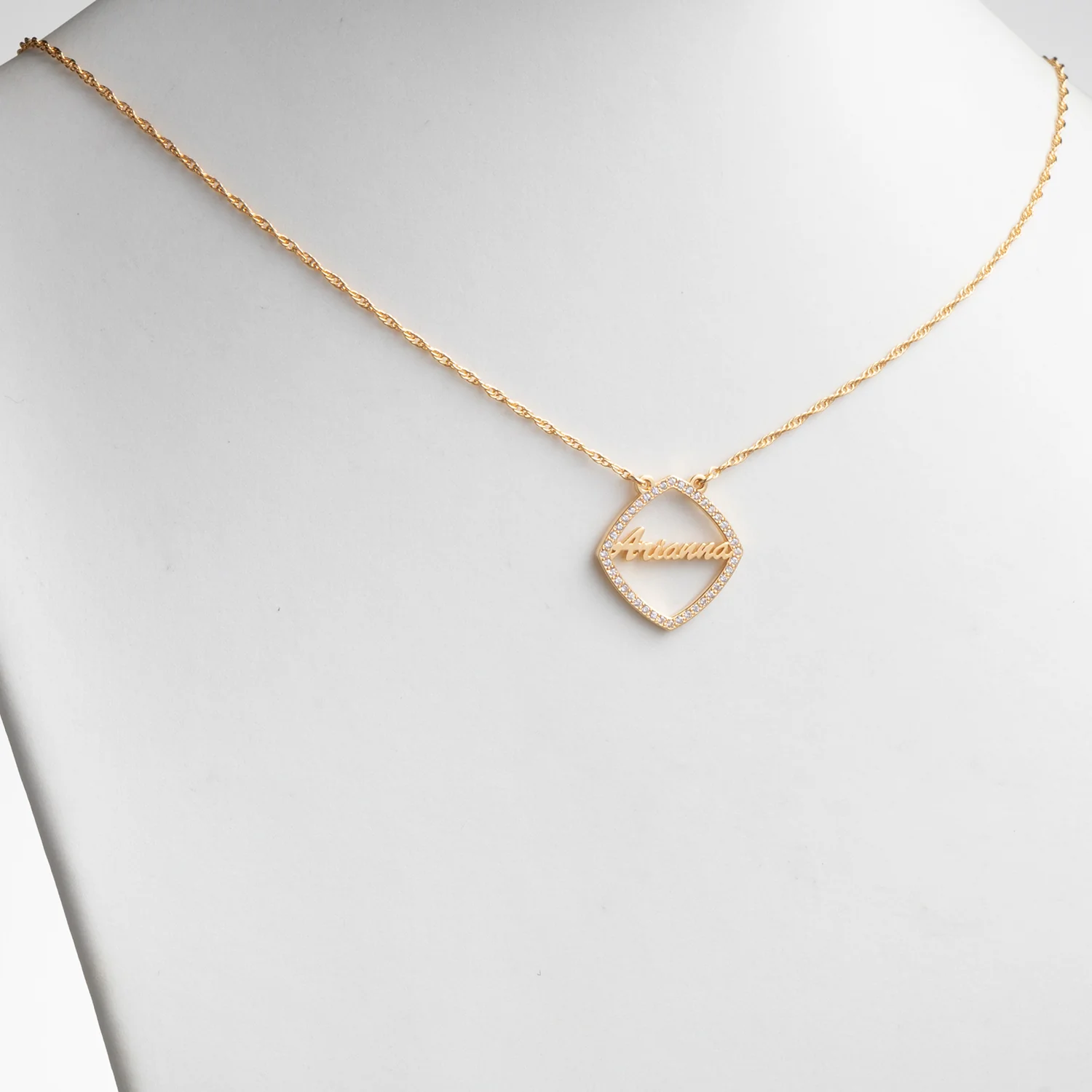 14K Gold over Sterling Name with CZ Surround Necklace - Image 2