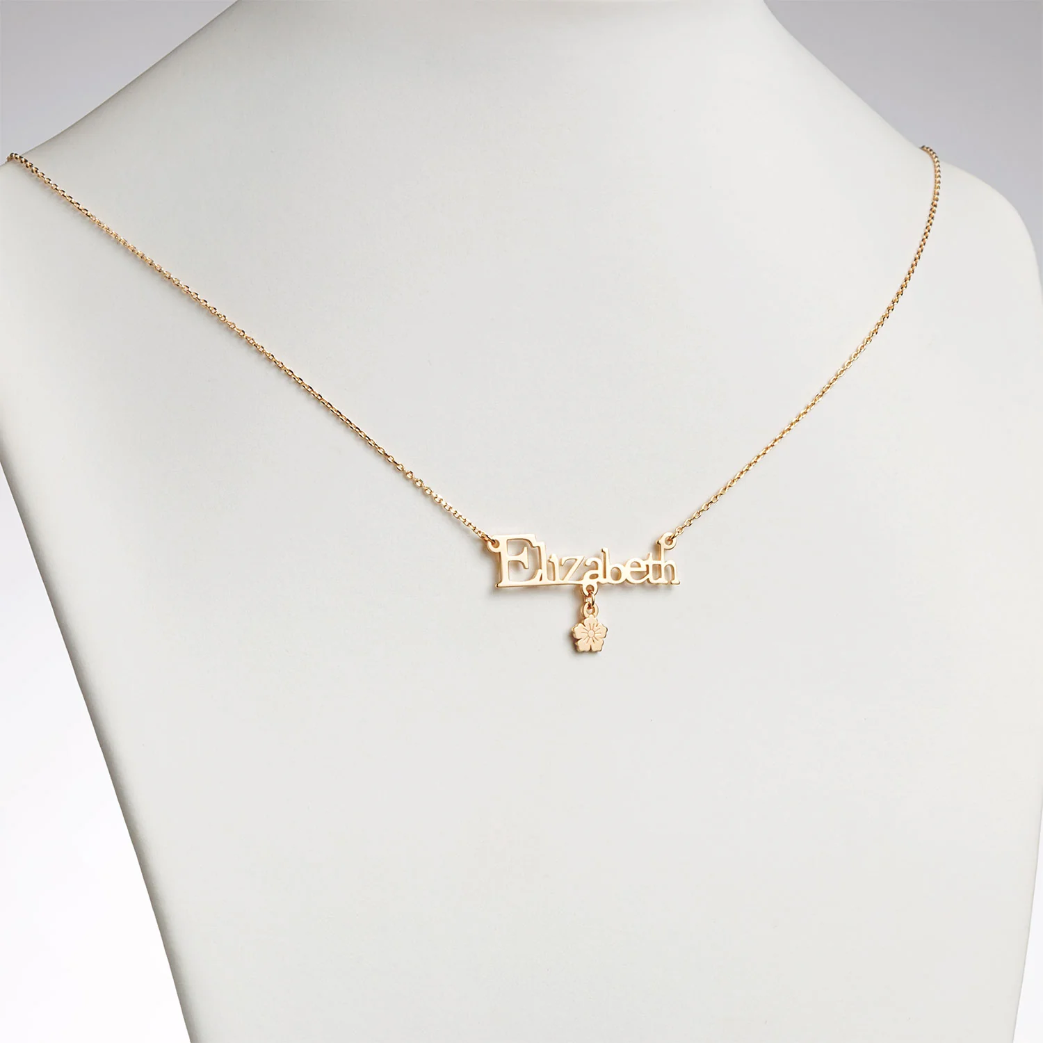 14K Gold over Sterling Name with Flower Charm Necklace - Image 2
