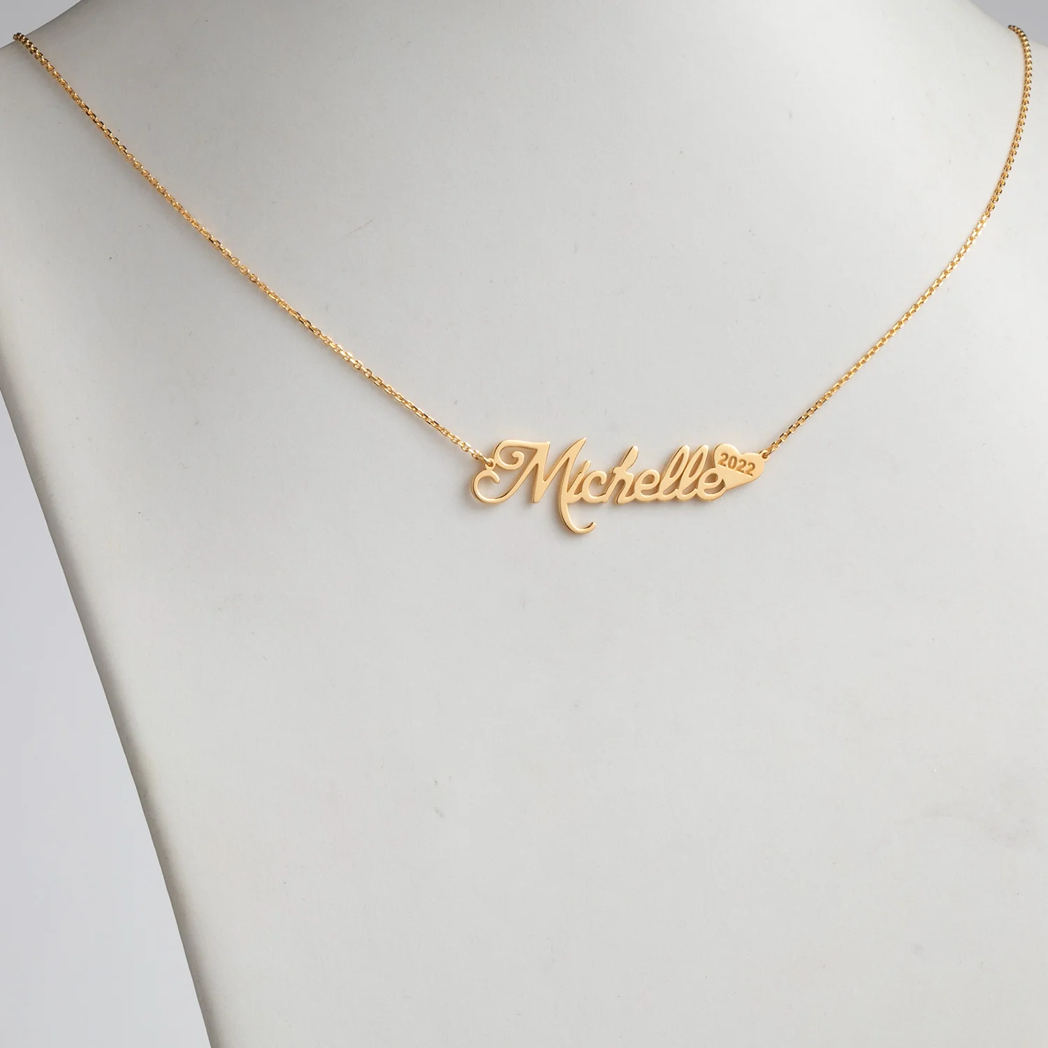 14K Gold over Sterling Name with Graduation Year Heart Necklace - Image 2