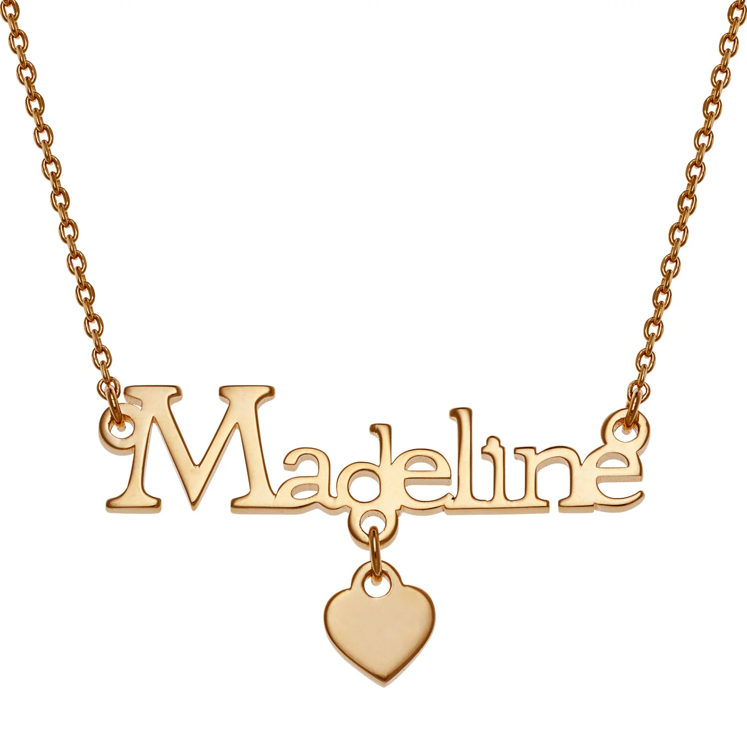 14K Gold over Sterling Name with Heart Charm Necklace