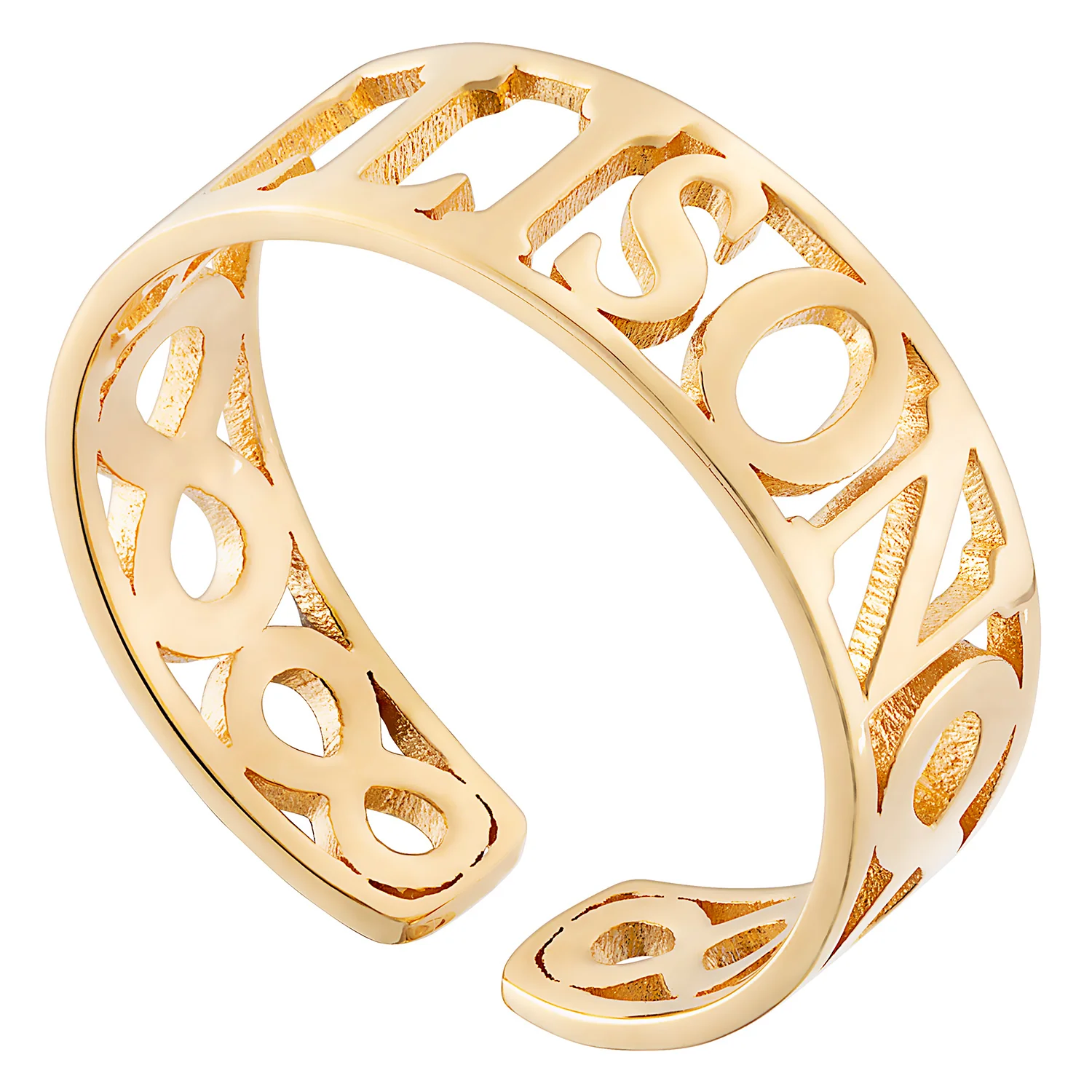 14K Gold over Sterling Name with Open Infinity Ring - Image 3