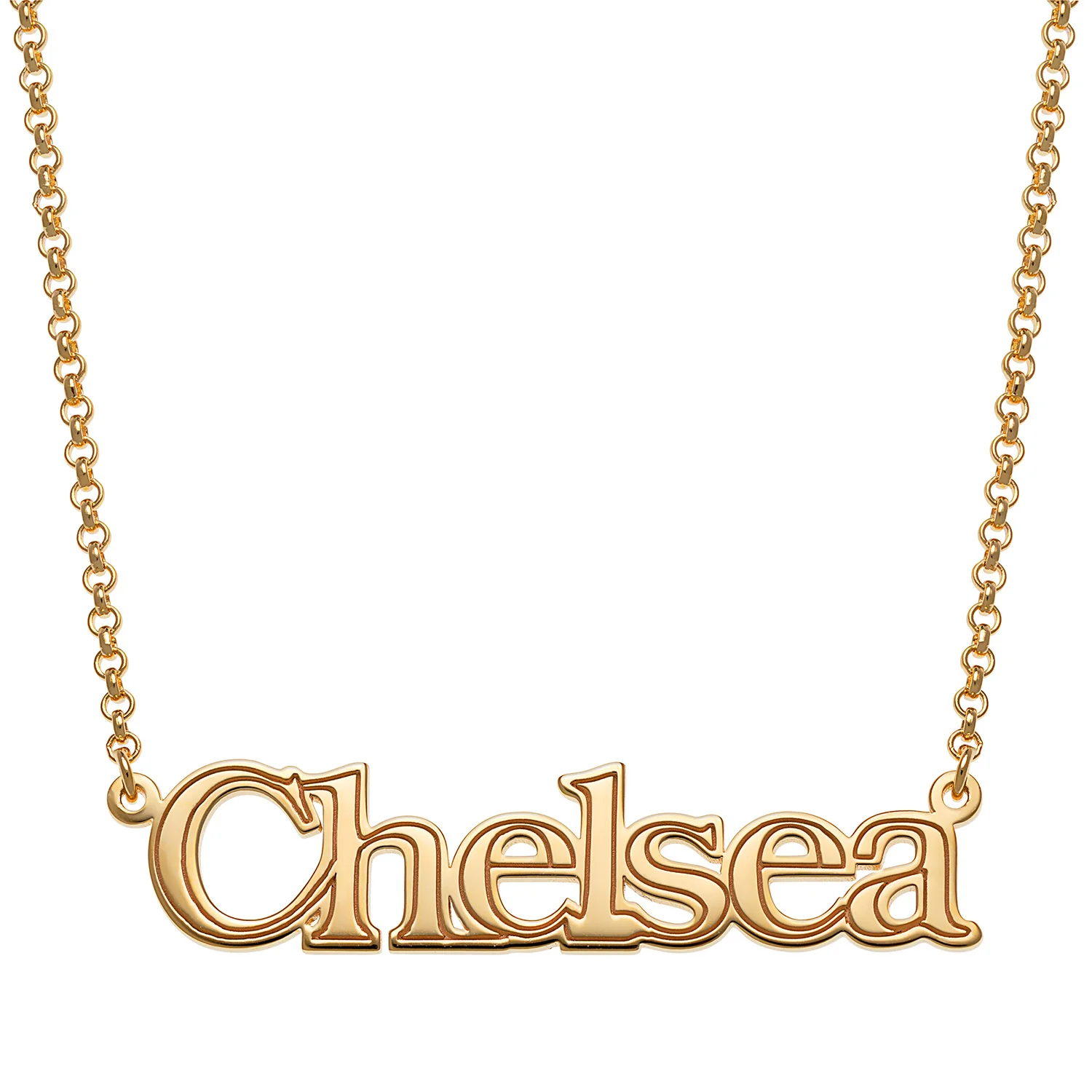 14K Gold over Sterling Name with Outline Necklace