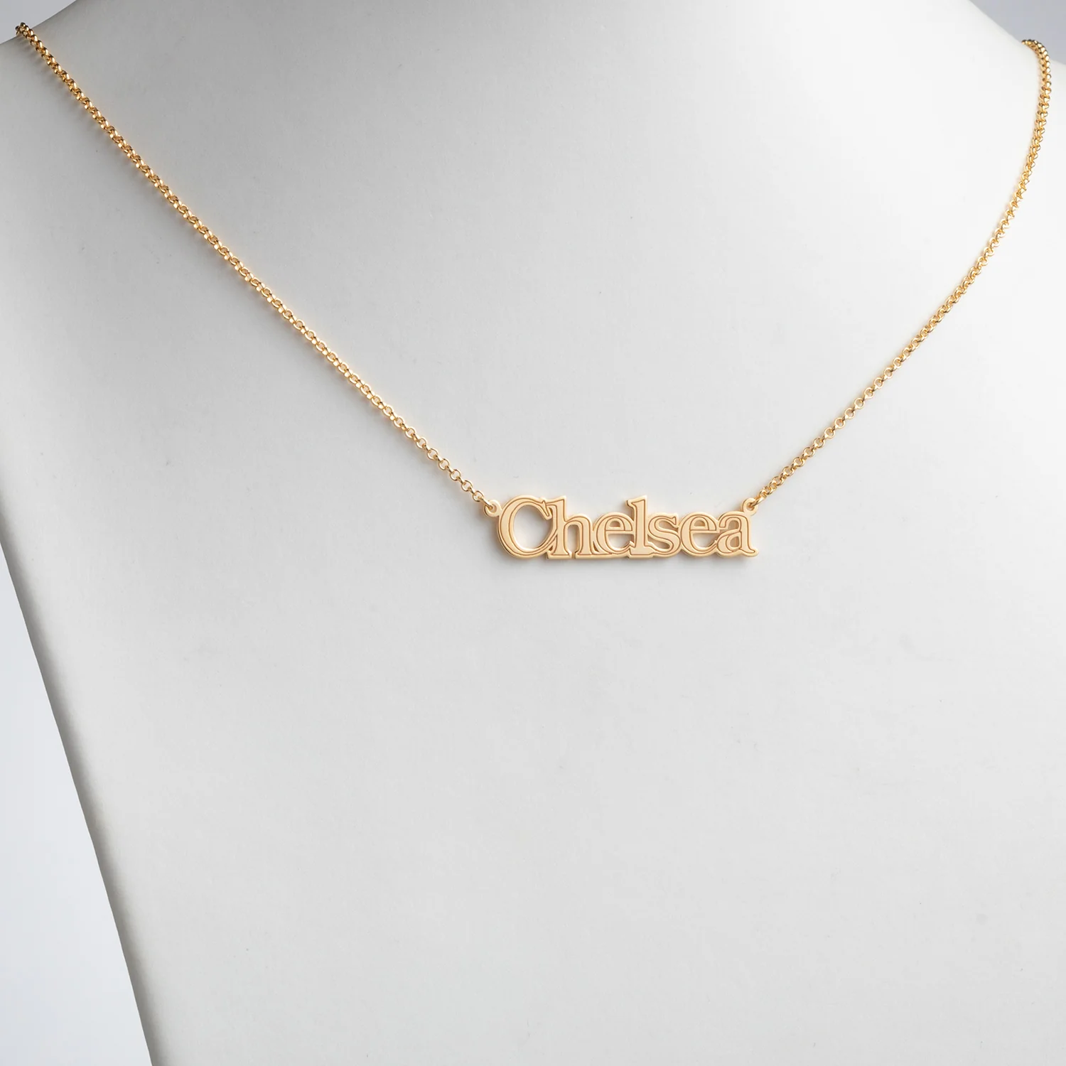 14K Gold over Sterling Name with Outline Necklace - Image 2