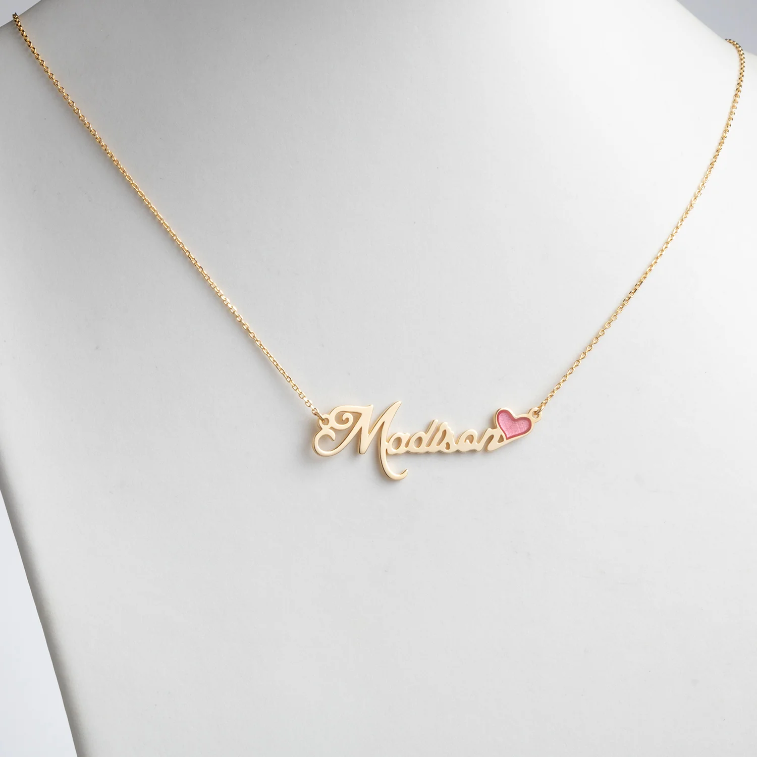 14K Gold over Sterling Name with Pink Enamel Heart Necklace - Image 2