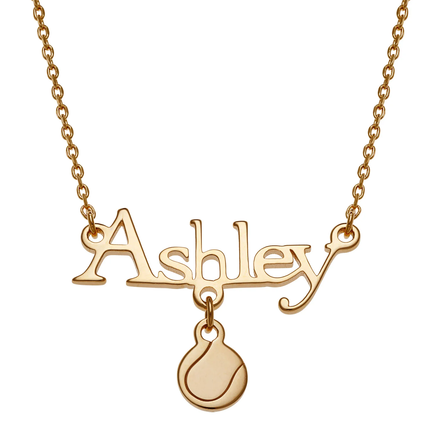 14K Gold over Sterling Name with Tennis Ball Charm Necklace