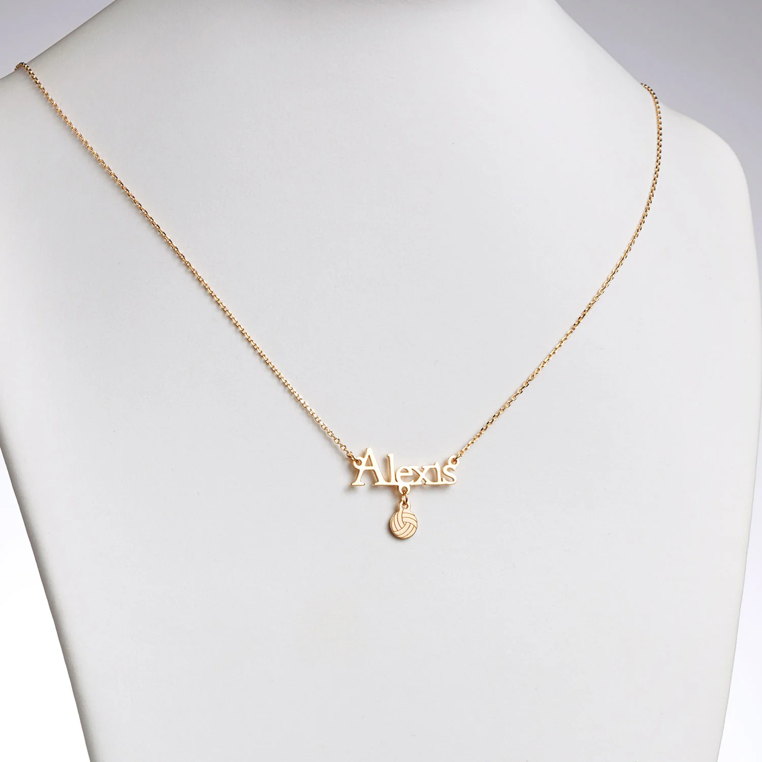 14K Gold over Sterling Name with Volleyball Charm Necklace - Image 2