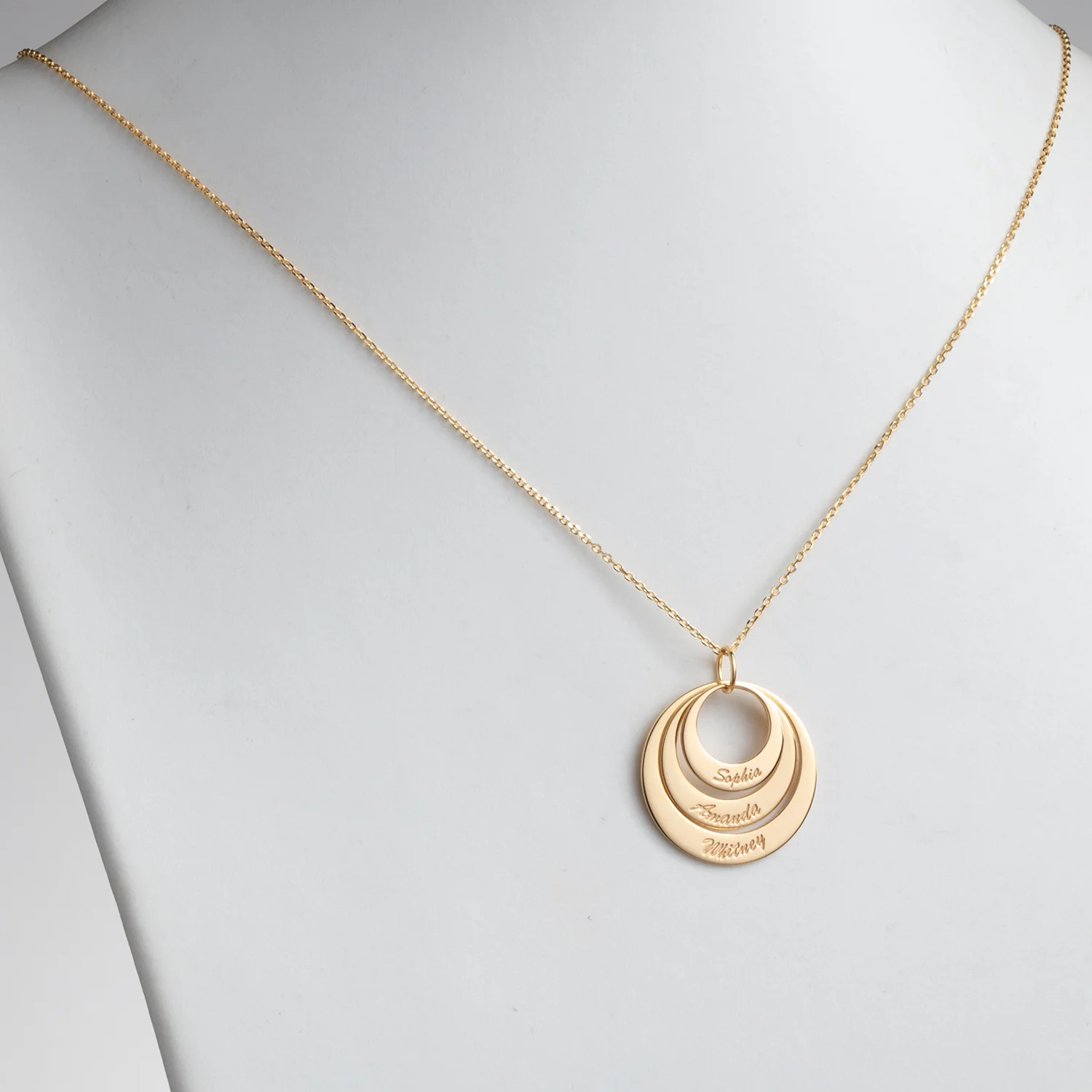 14K Gold over Sterling Nesting Circles with Names Necklace - 3 Discs - Image 2