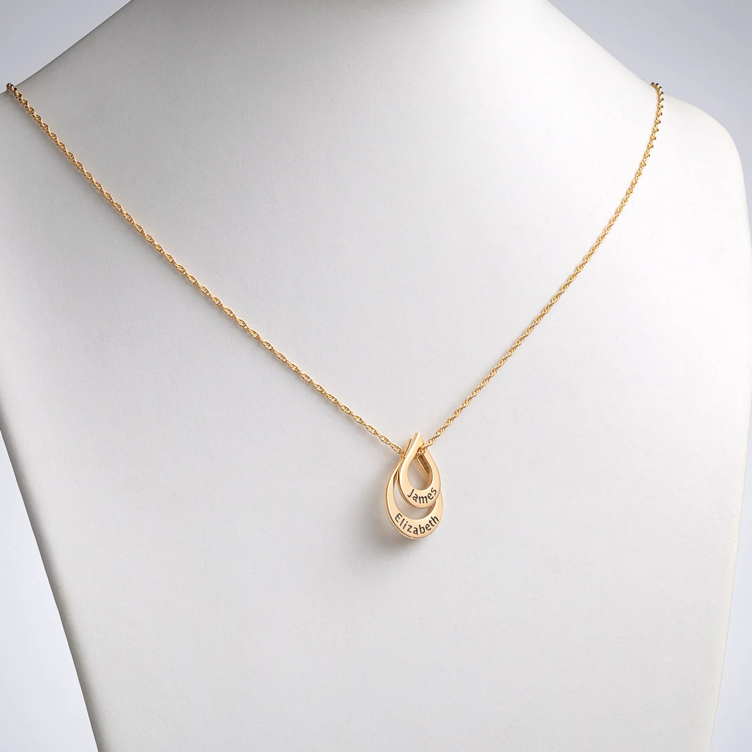 14K Gold over Sterling Nesting Teardrop with Names Necklace - 2 Names - Image 2