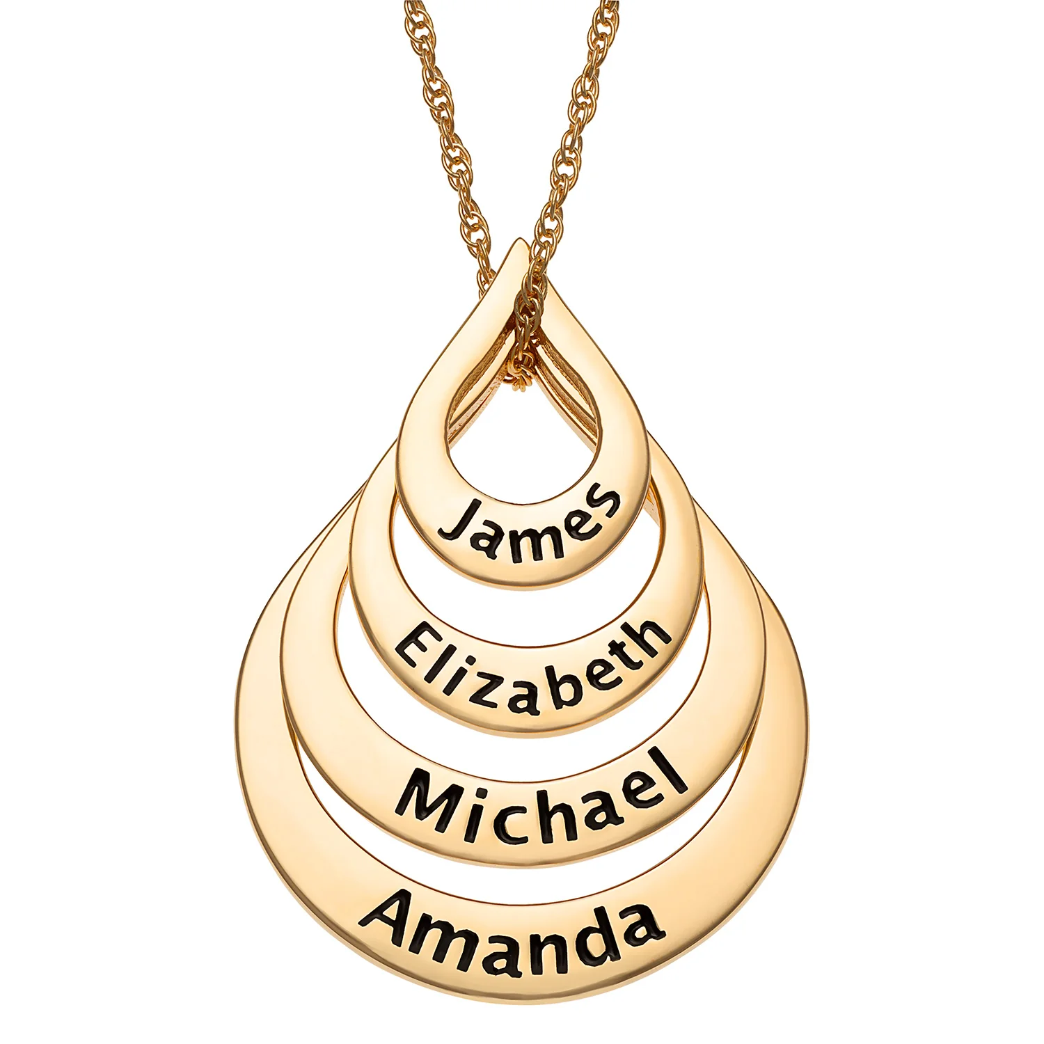 14K Gold over Sterling Nesting Teardrop with Names Necklace - 4 Names