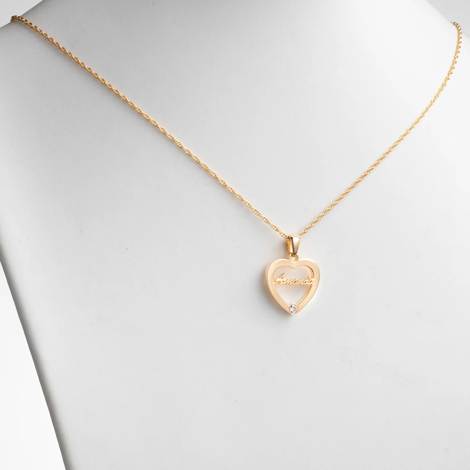 14K Gold over Sterling Open Heart with Name and Birthstone Necklace - Image 2