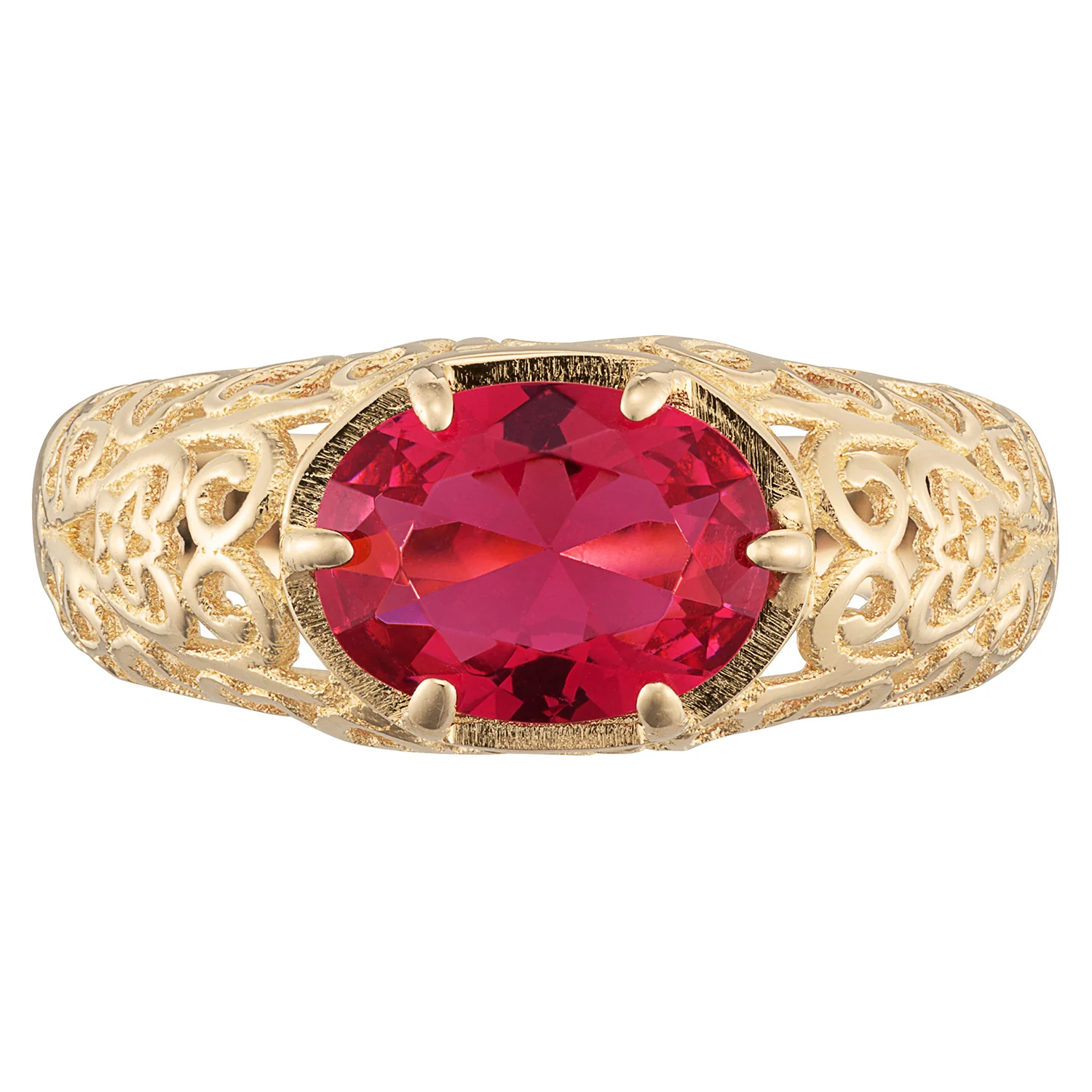 14K Gold over Sterling Oval Birthstone Class Ring With Filigree Hidden Year - Image 2