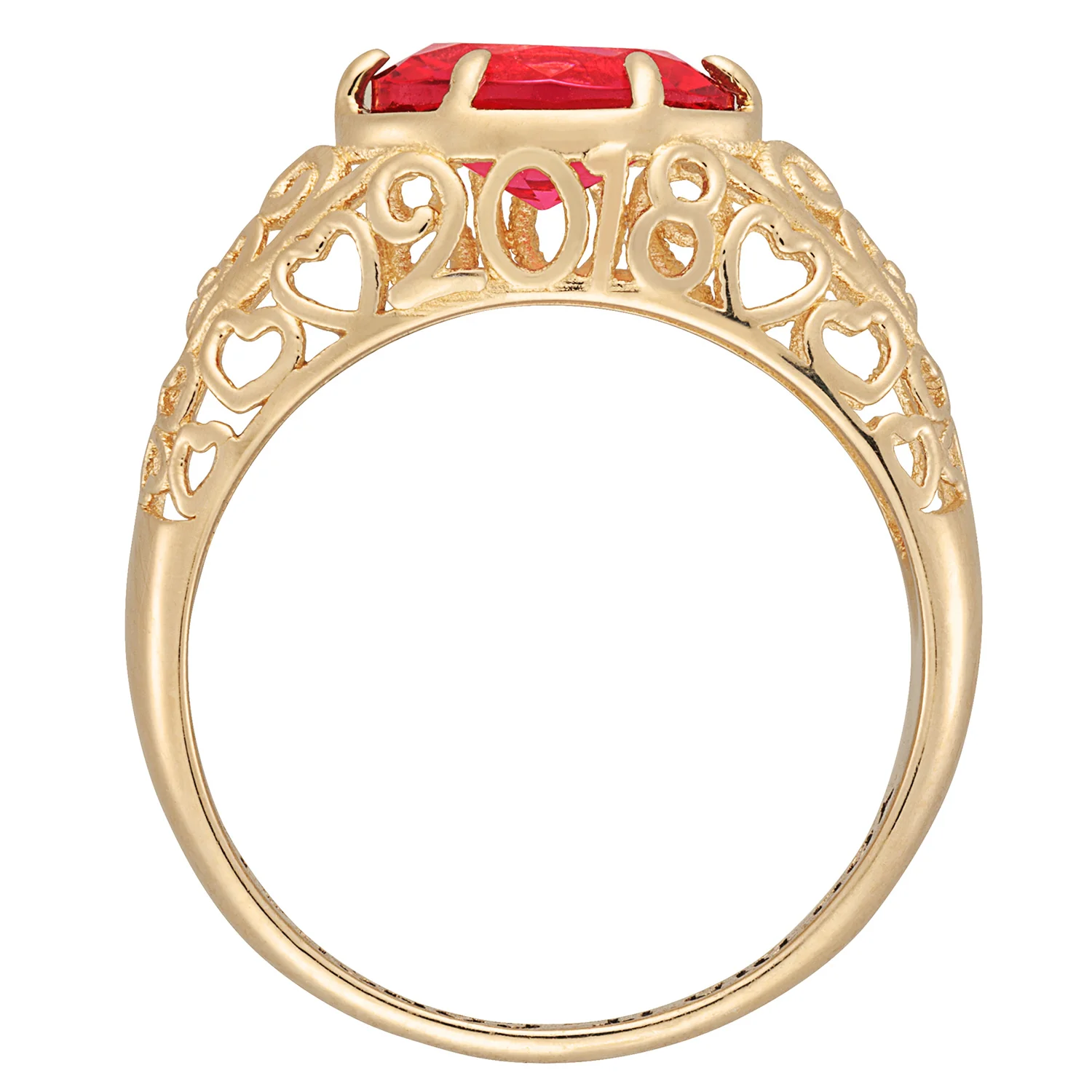14K Gold over Sterling Oval Birthstone Class Ring With Filigree Hidden Year - Image 4