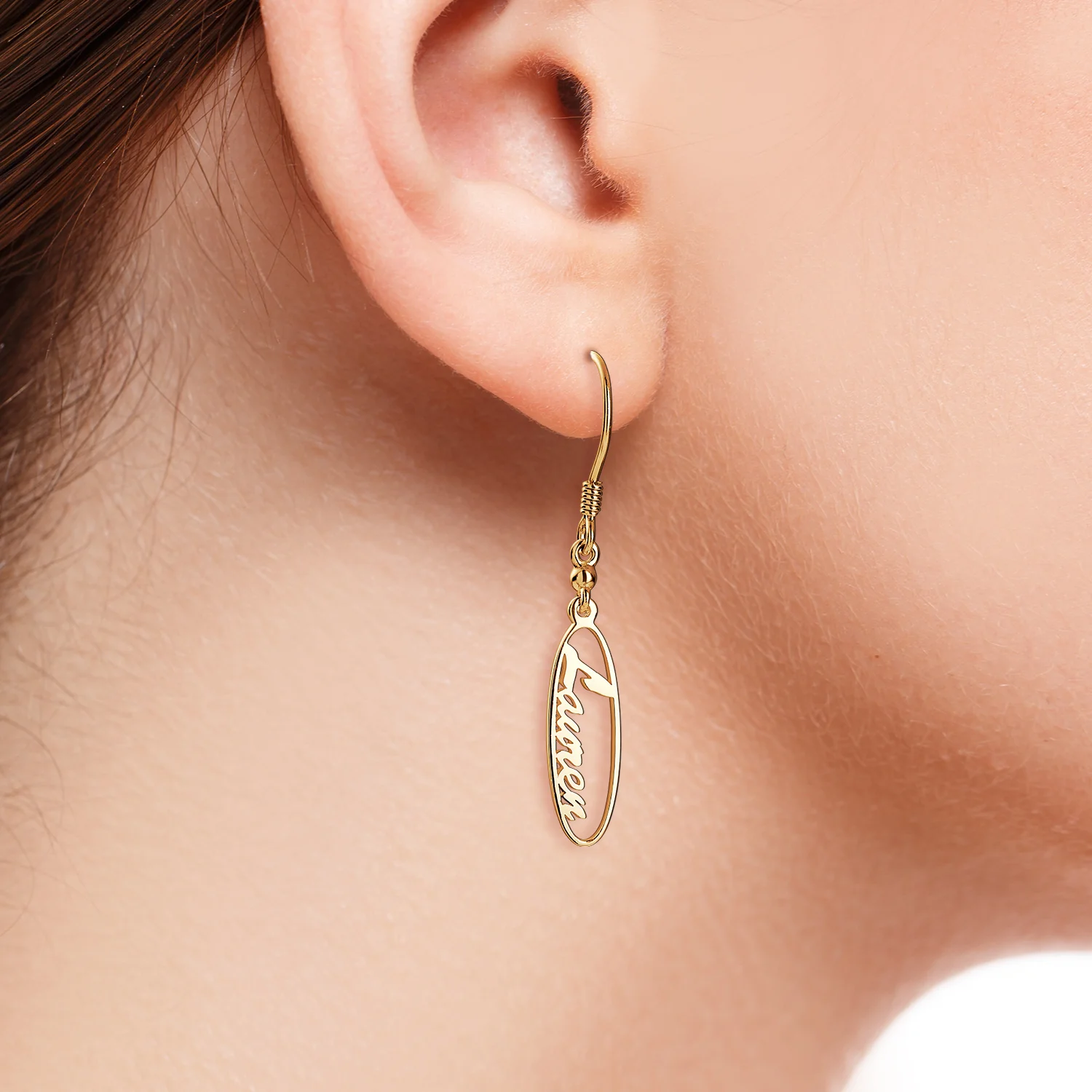 14K Gold over Sterling Oval Name Dangle Earrings - Image 2