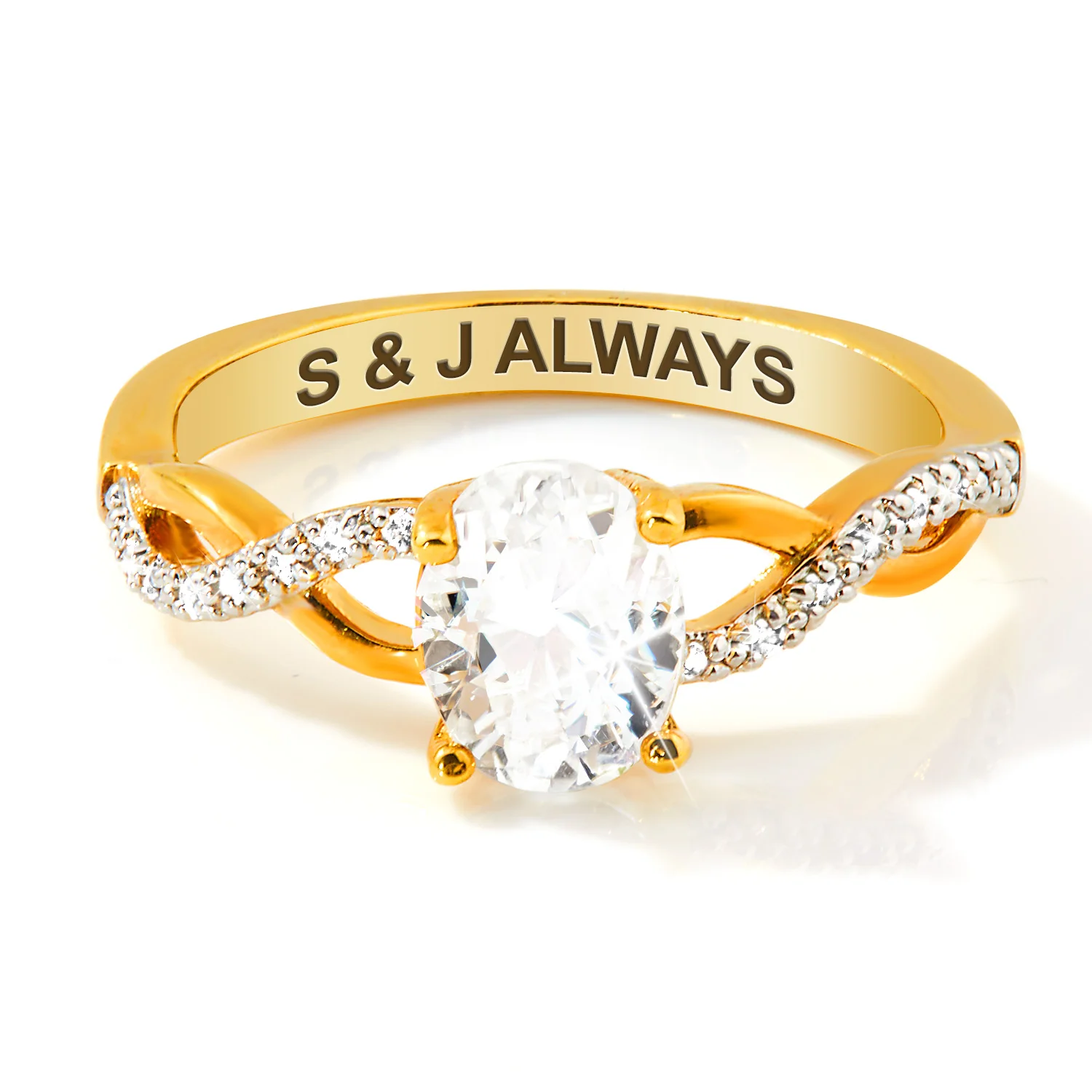 Gold over Sterling Oval White Topaz Twist Engagement Ring