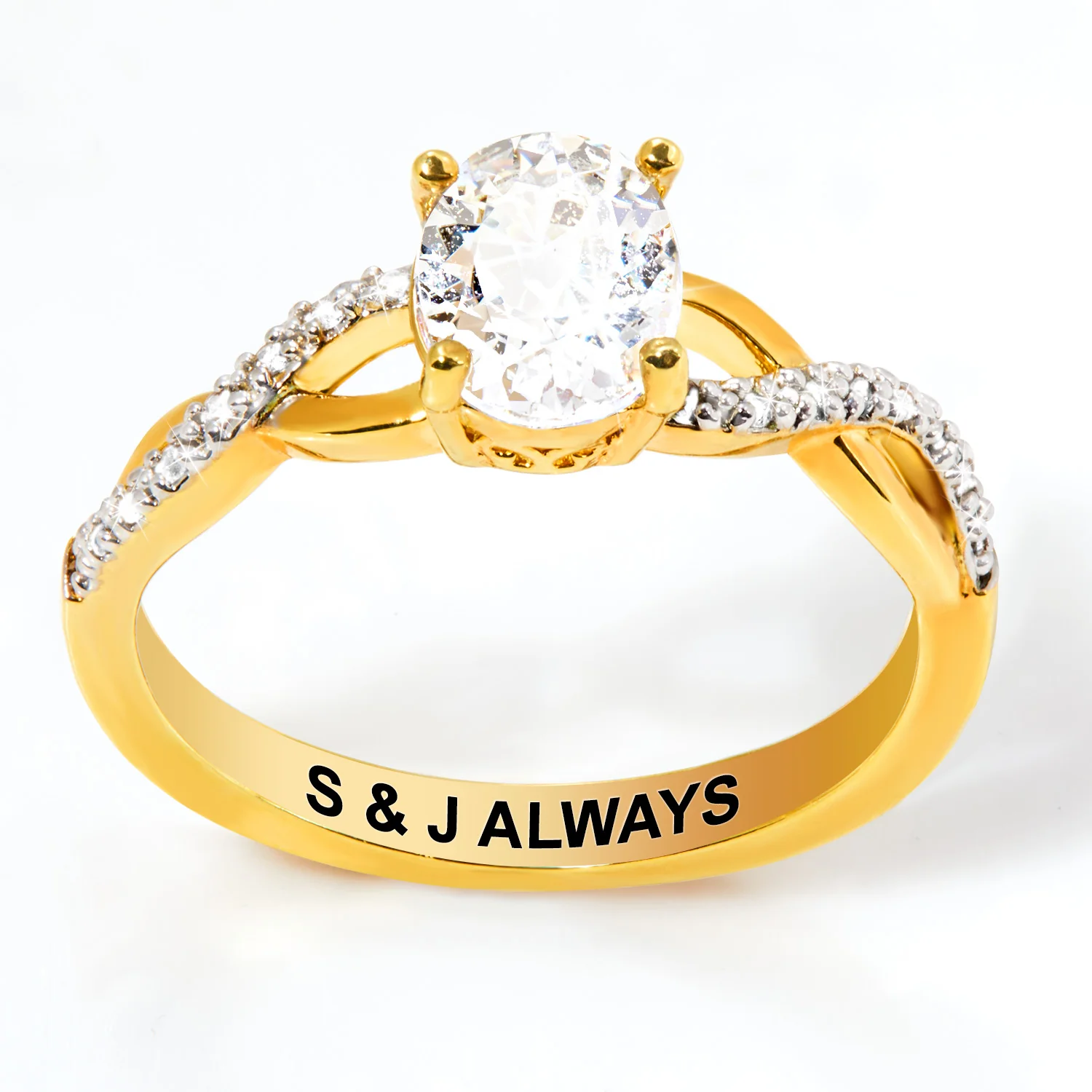 Gold over Sterling Oval White Topaz Twist Engagement Ring - Image 3