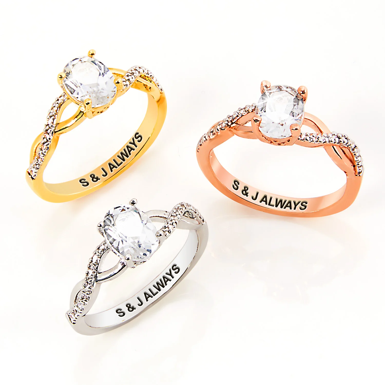 Gold over Sterling Oval White Topaz Twist Engagement Ring - Image 5