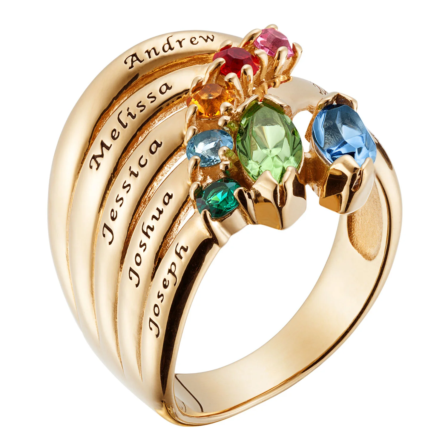14K Gold over Sterling Parent and Child Name & Marquise Birthstone Ring - Image 2