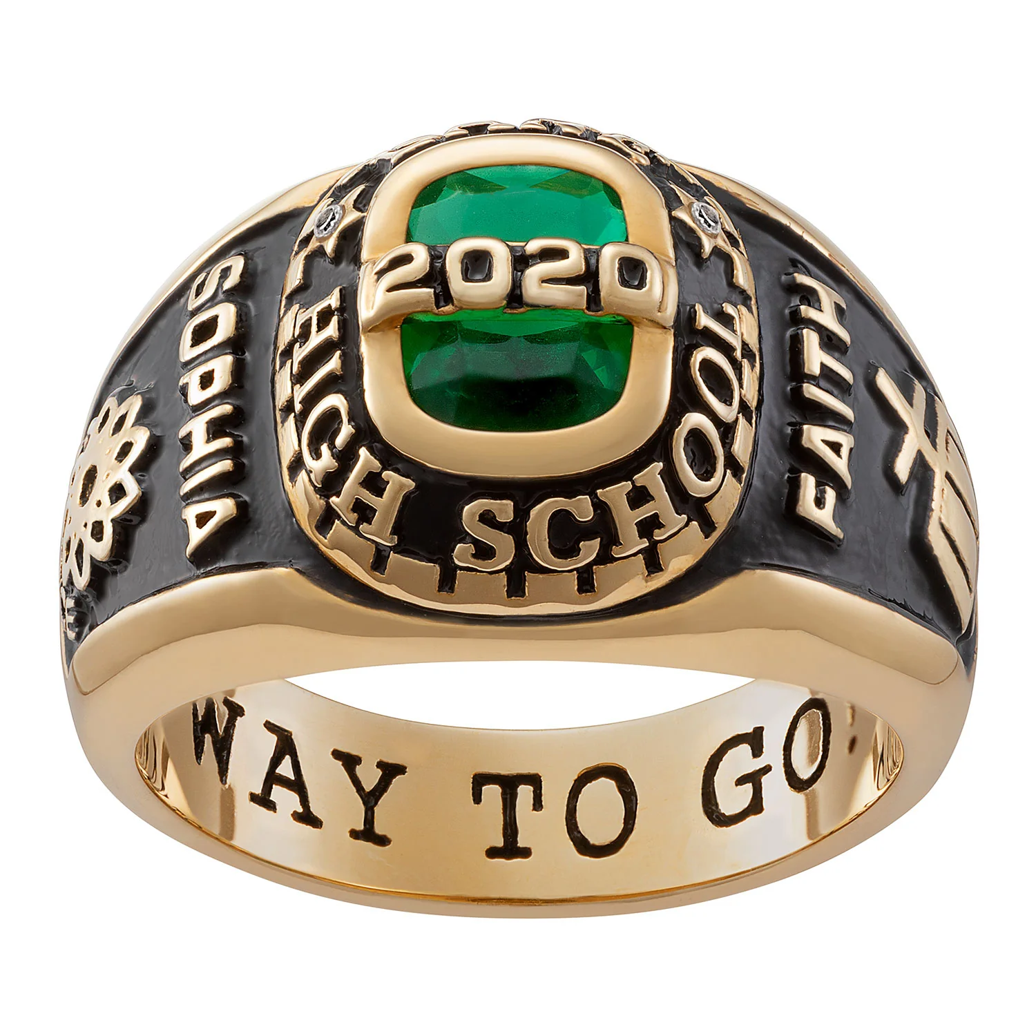 14K Gold over Sterling Personalized Bridge Traditional Ladies Class Ring