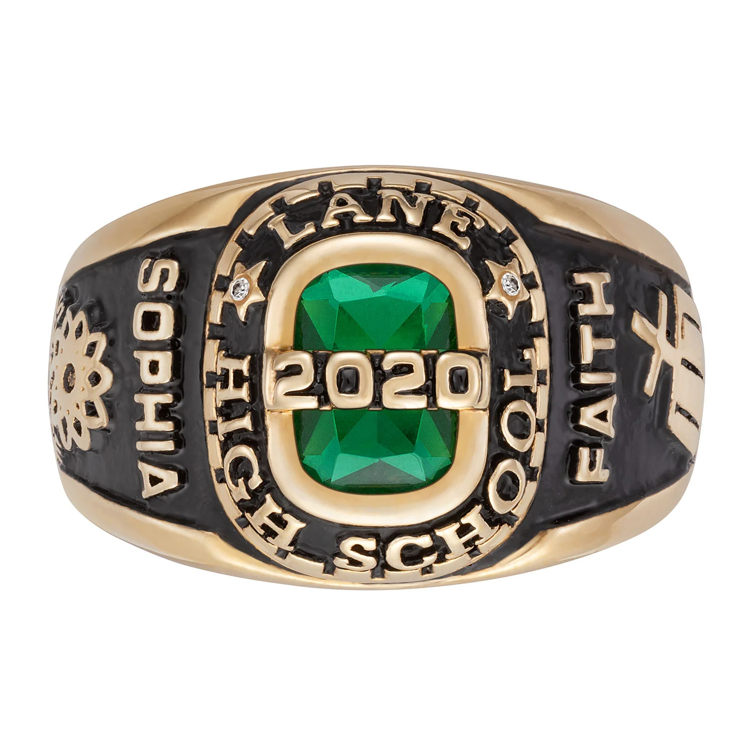 14K Gold over Sterling Personalized Bridge Traditional Ladies Class Ring - Image 2
