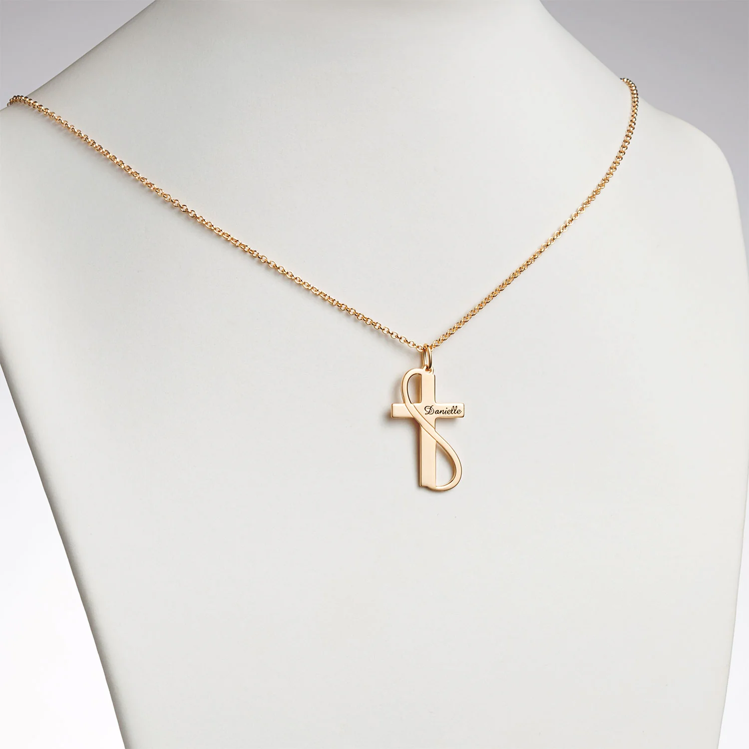 14K Gold over Sterling Personalized Cross with Swirl Necklace - Image 2