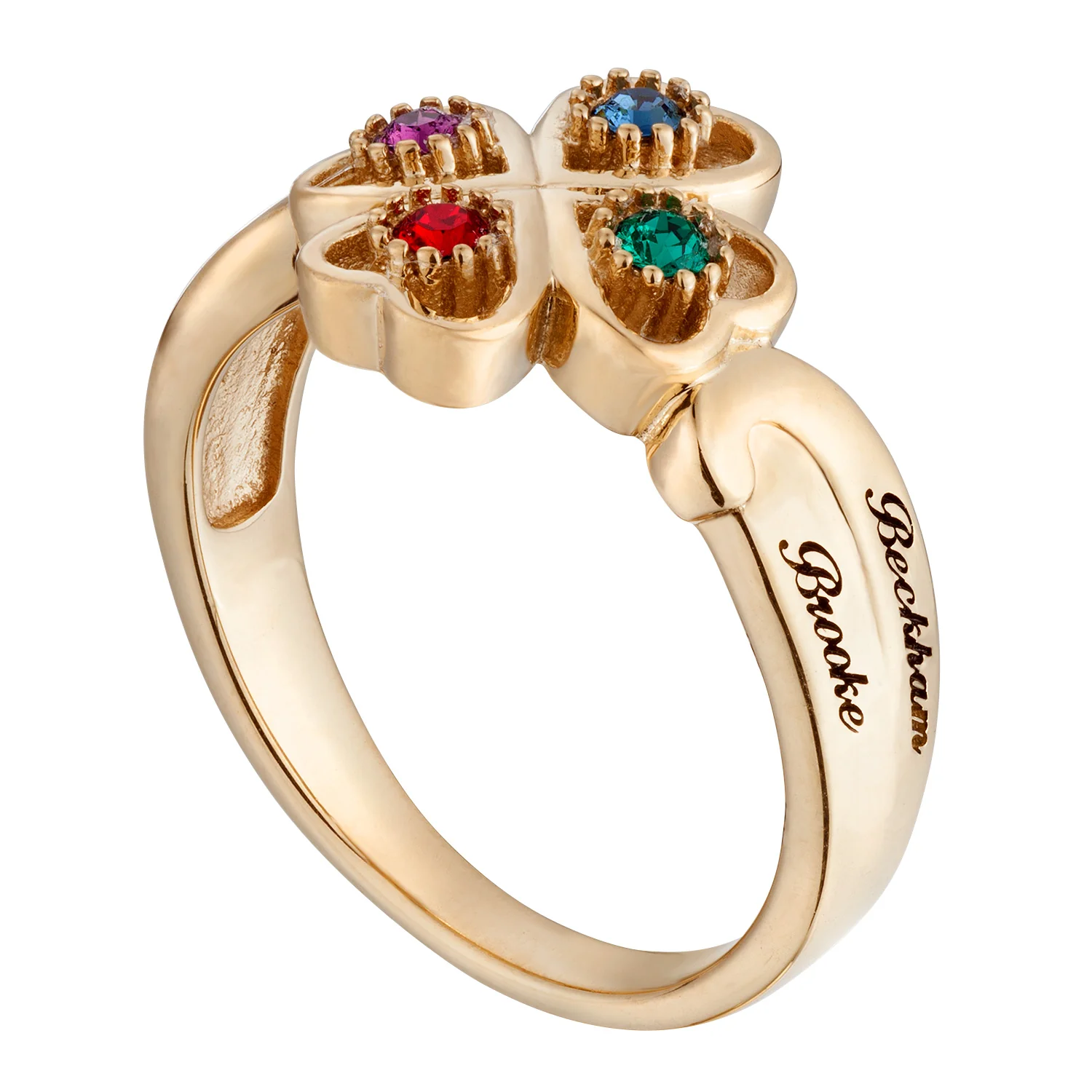 14K Gold over Sterling Personalized Name & Heart Birthstone Ring - Image 3