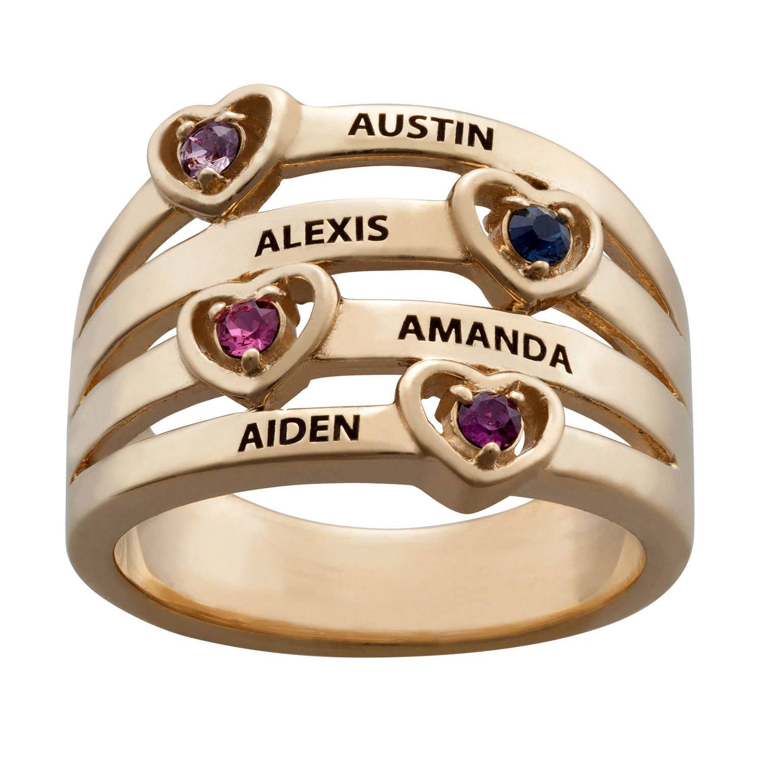 14K Gold over Sterling Personalized Name & Heart Birthstone Stack Ring