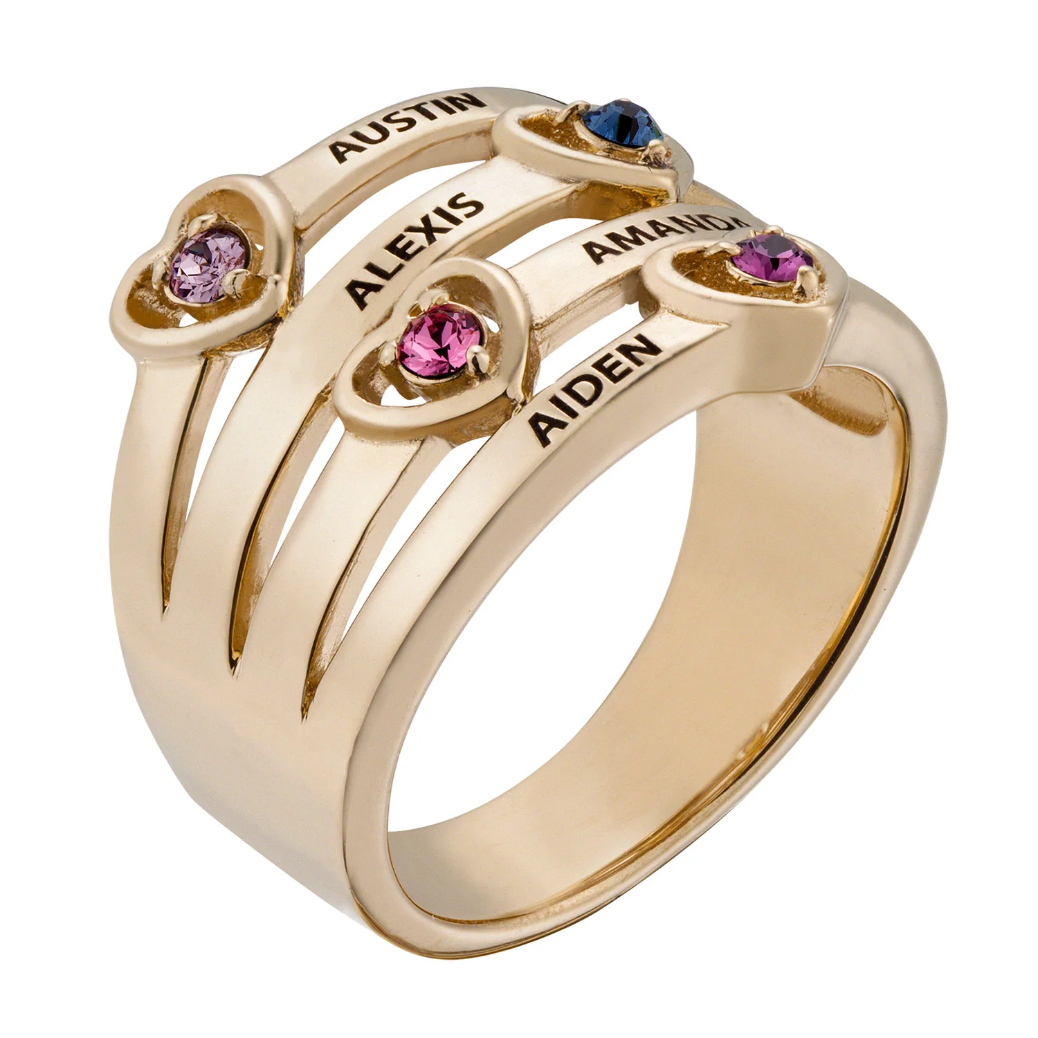 14K Gold over Sterling Personalized Name & Heart Birthstone Stack Ring - Image 2