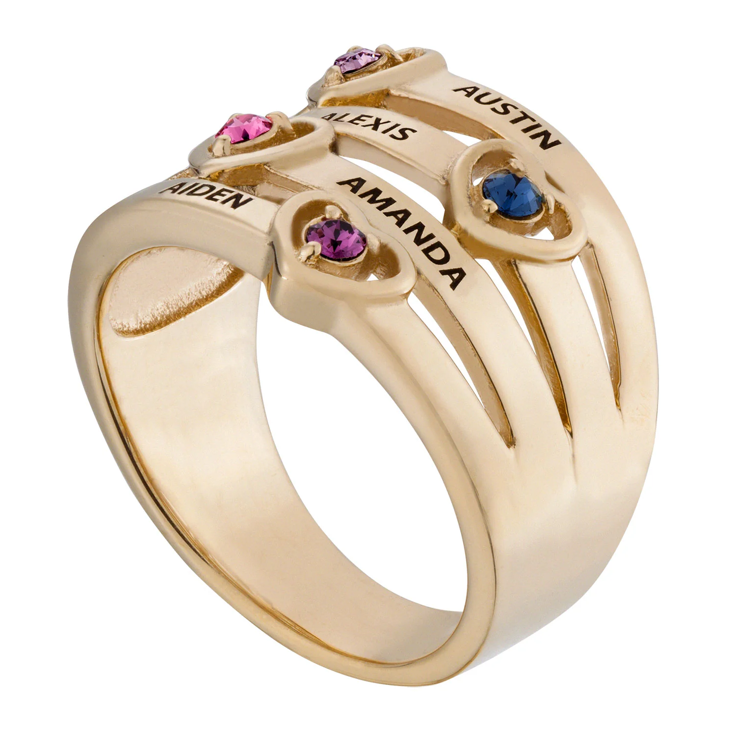 14K Gold over Sterling Personalized Name & Heart Birthstone Stack Ring - Image 3