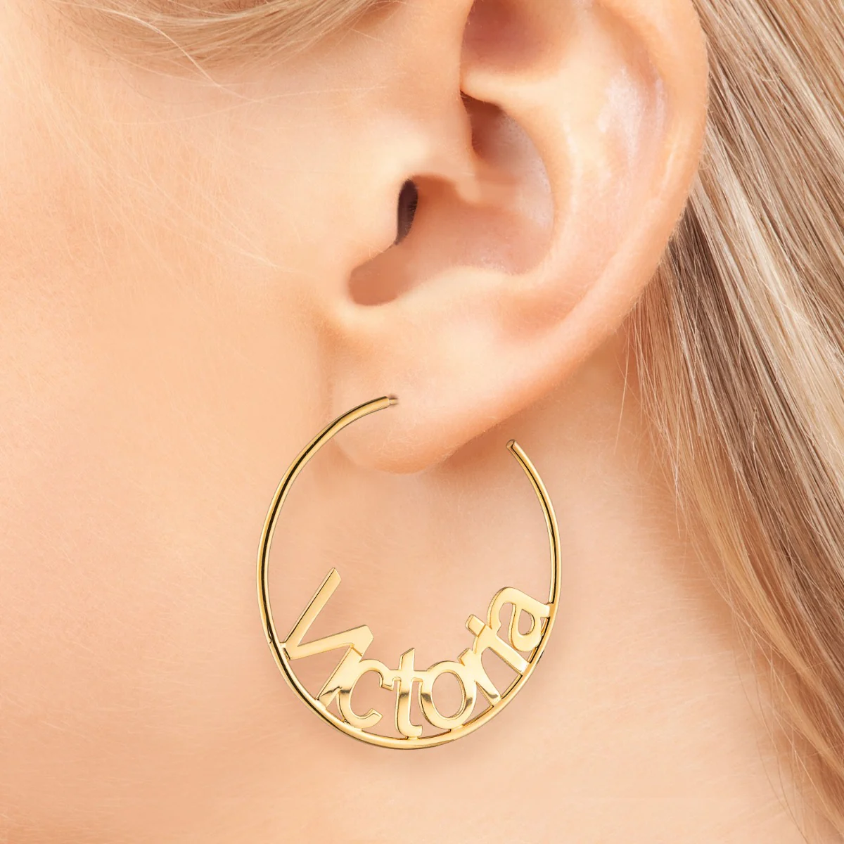 Personalized Nameplate Large Post Hoop Earrings - Image 2