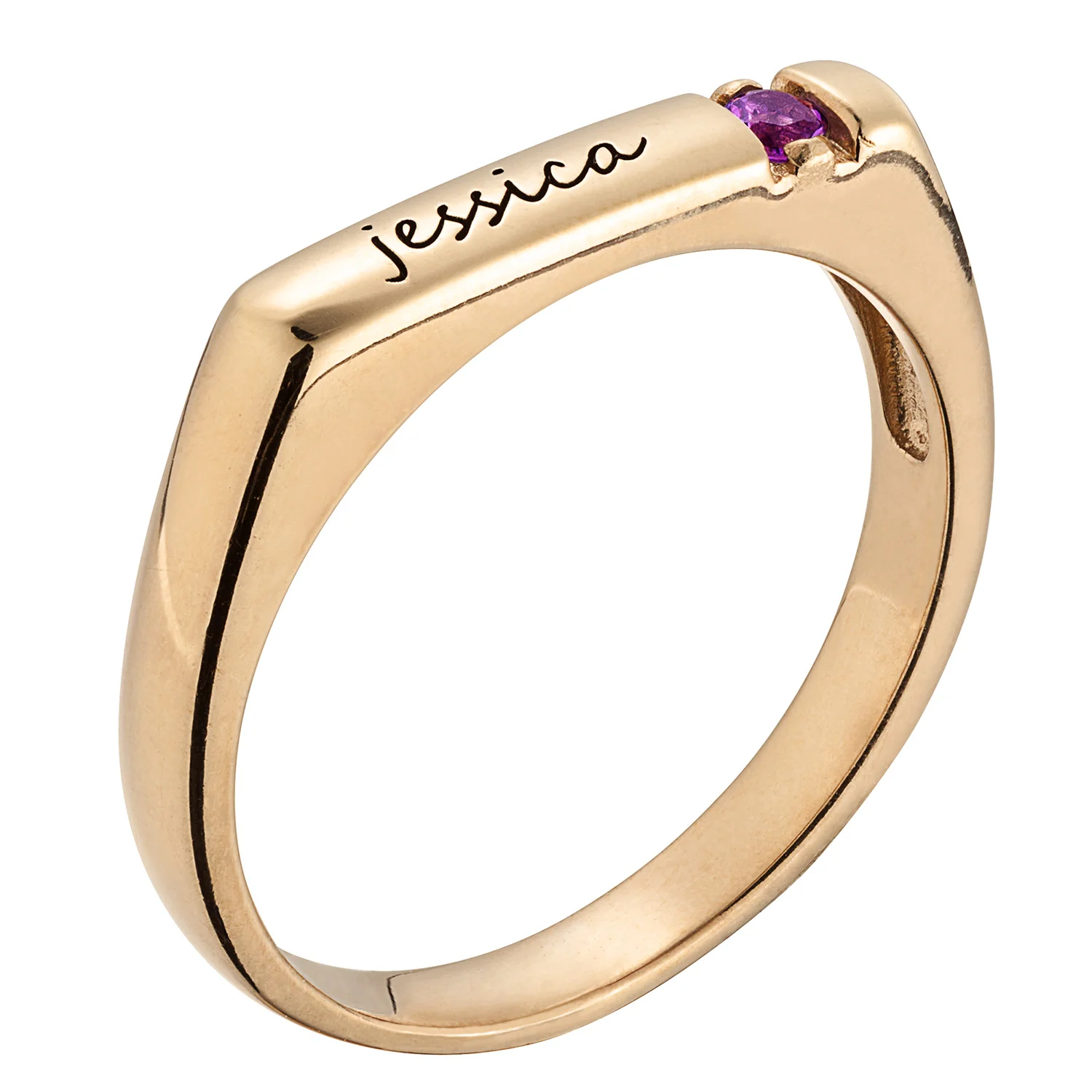 Gold over Sterling Personalized Rectangle Ring - Image 2