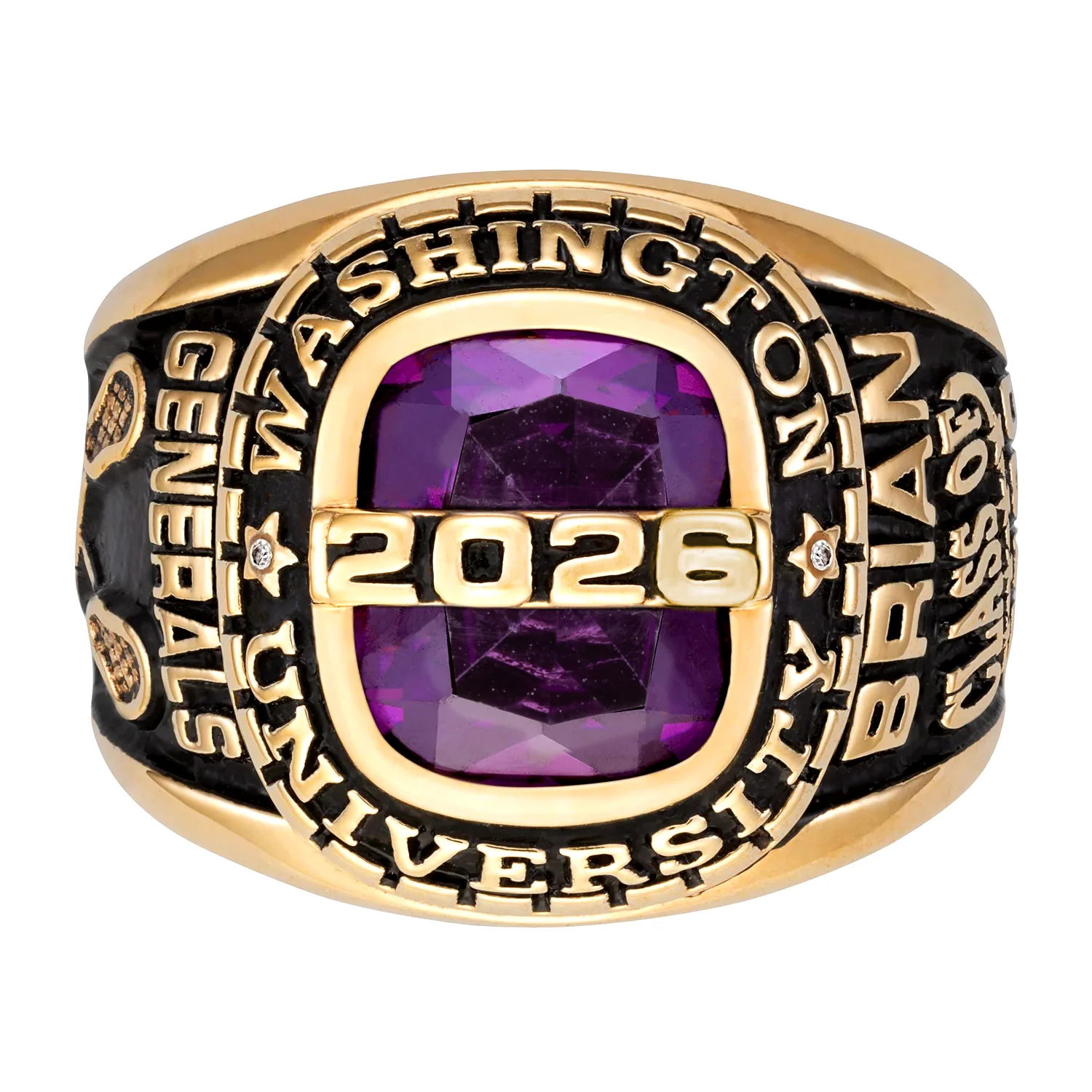14K Gold over Sterling Personalized-Top Birthstone Class Ring - Image 2