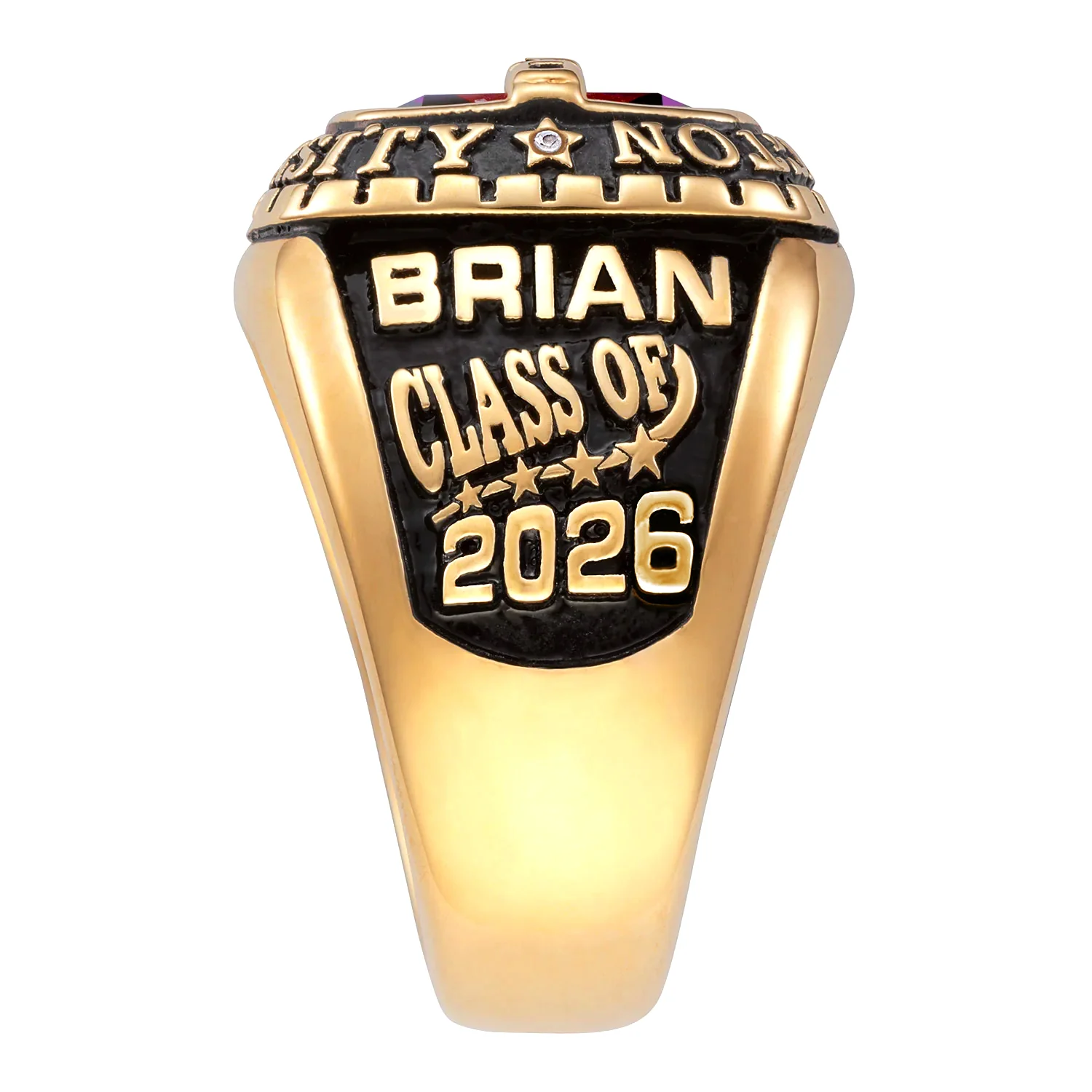 14K Gold over Sterling Personalized-Top Birthstone Class Ring - Image 3