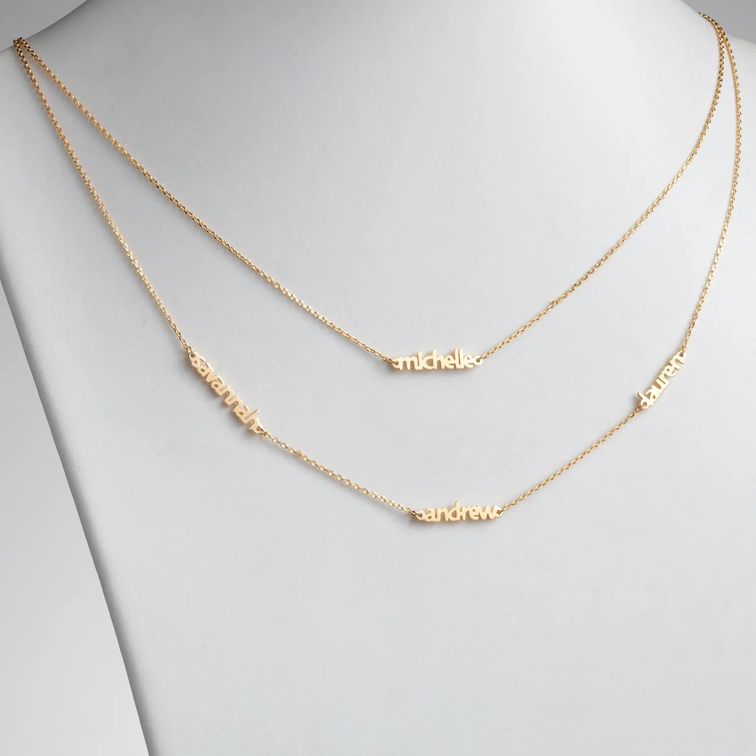 14K Gold over Sterling Petite Block Family Name Layered Necklace- 4 Names - Image 2
