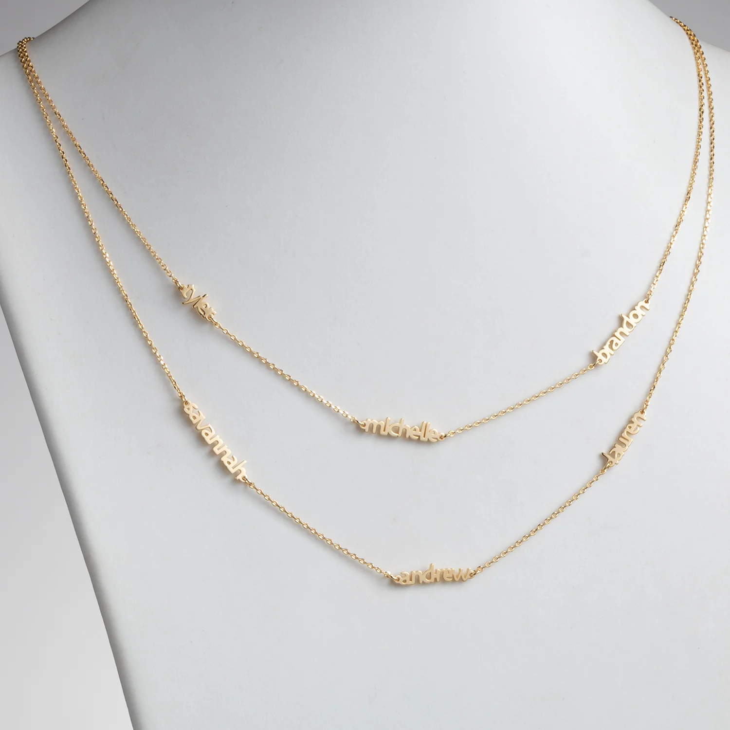 14K Gold over Sterling Petite Block Family Name Layered Necklace- 6 Names - Image 2