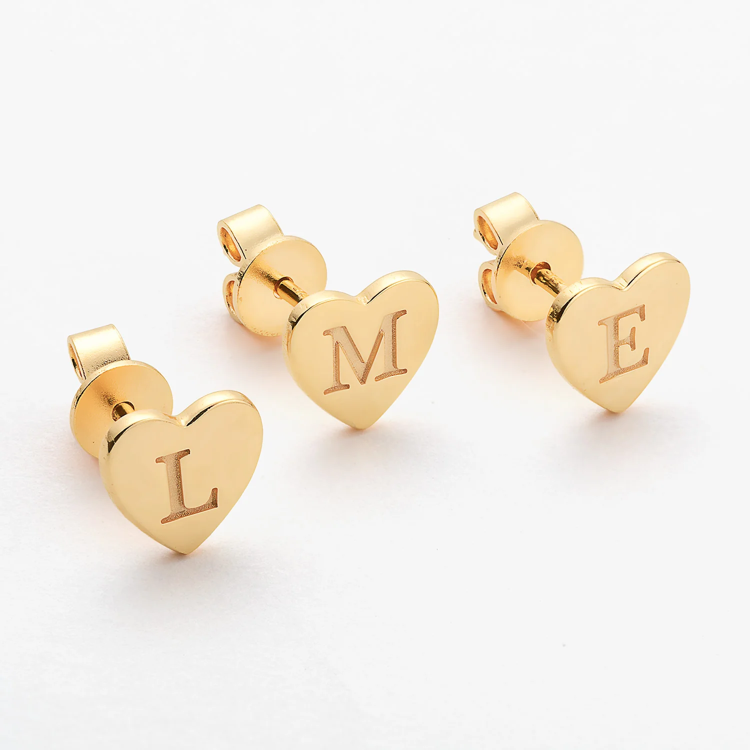 14K Gold over Sterling Petite Engraved Initial Heart Earrings - Image 2
