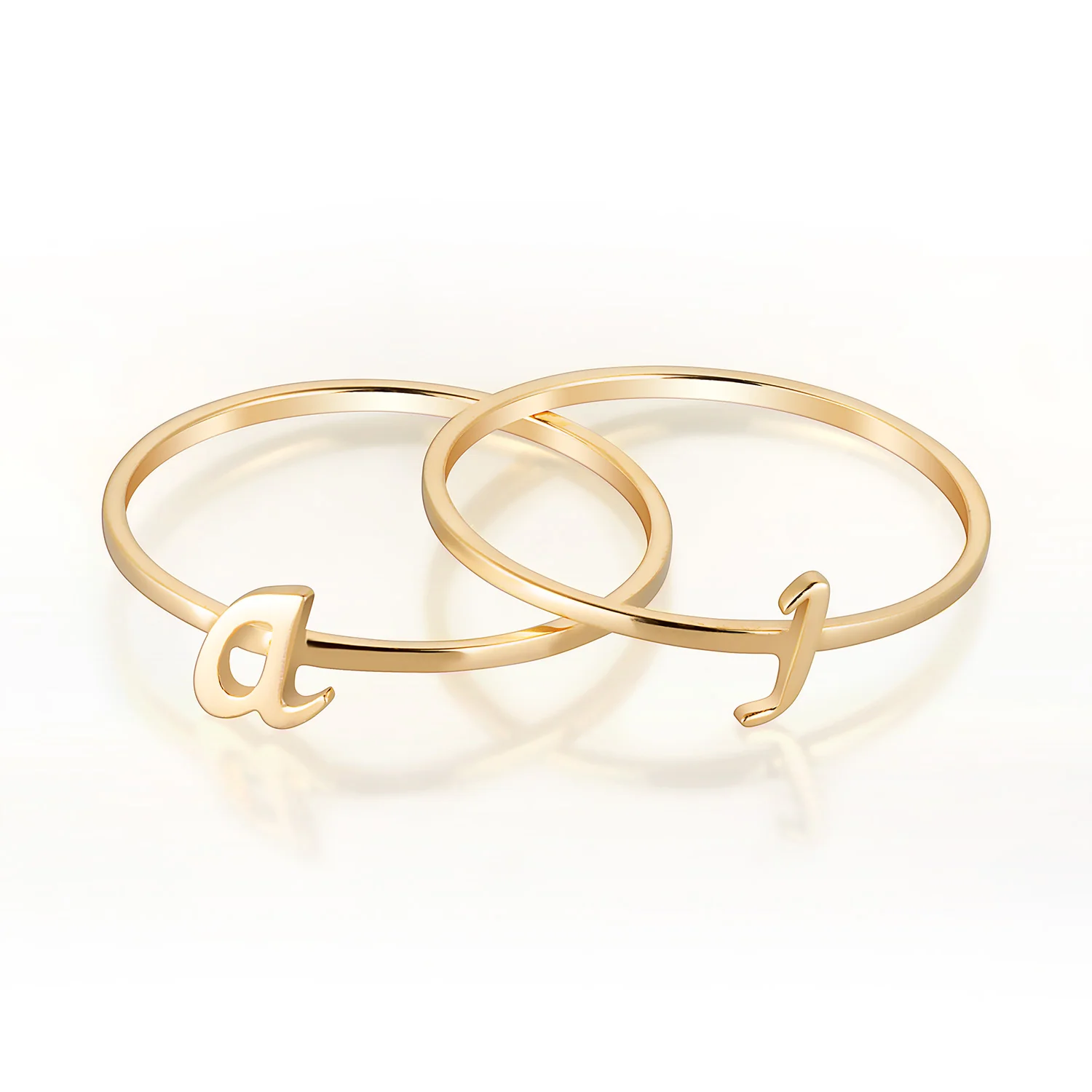 14K Gold over Sterling Petite Lowercase Script Initials Ring - Set of 2 - Image 3