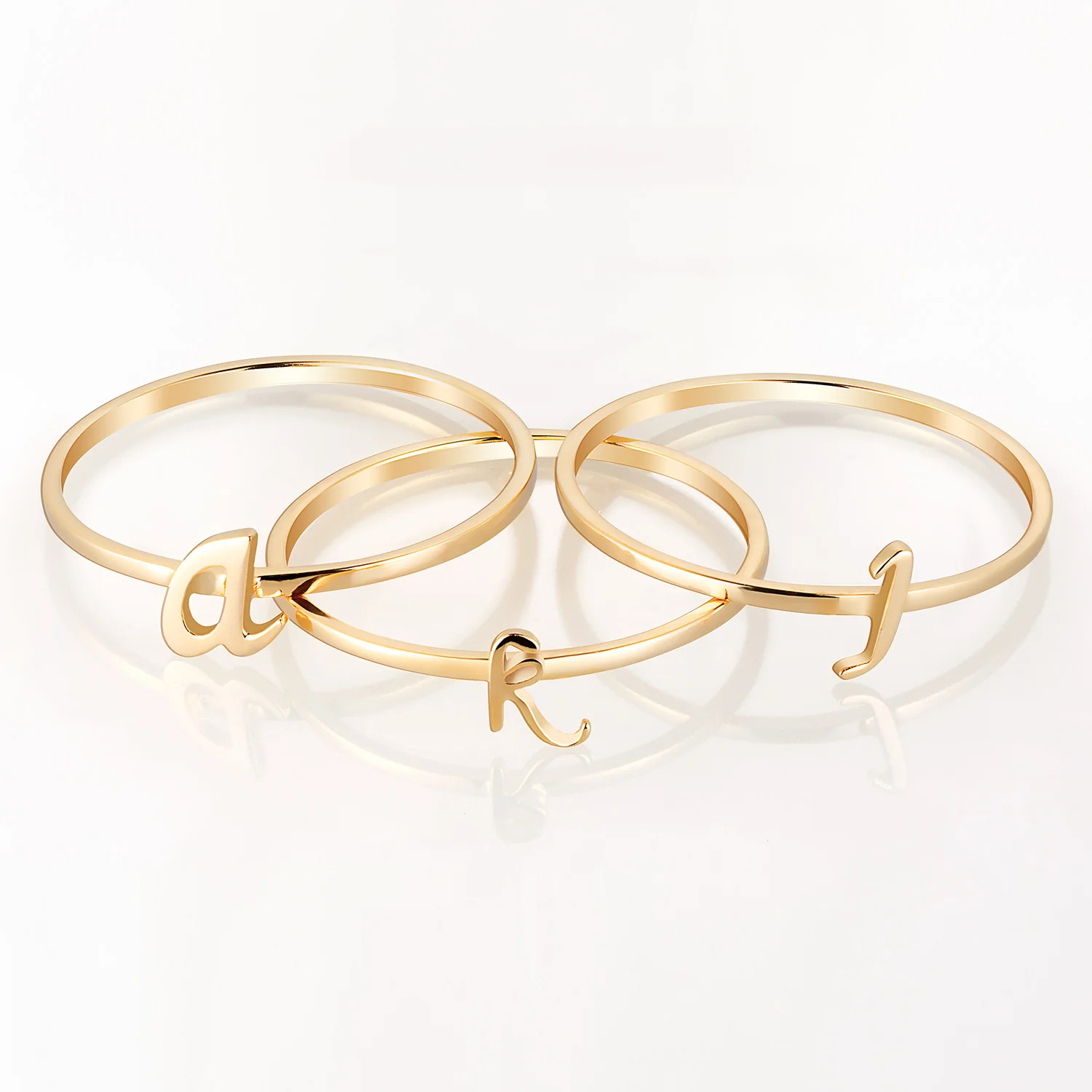 14K Gold over Sterling Petite Lowercase Script Initials Ring - Set of 3 - Image 3