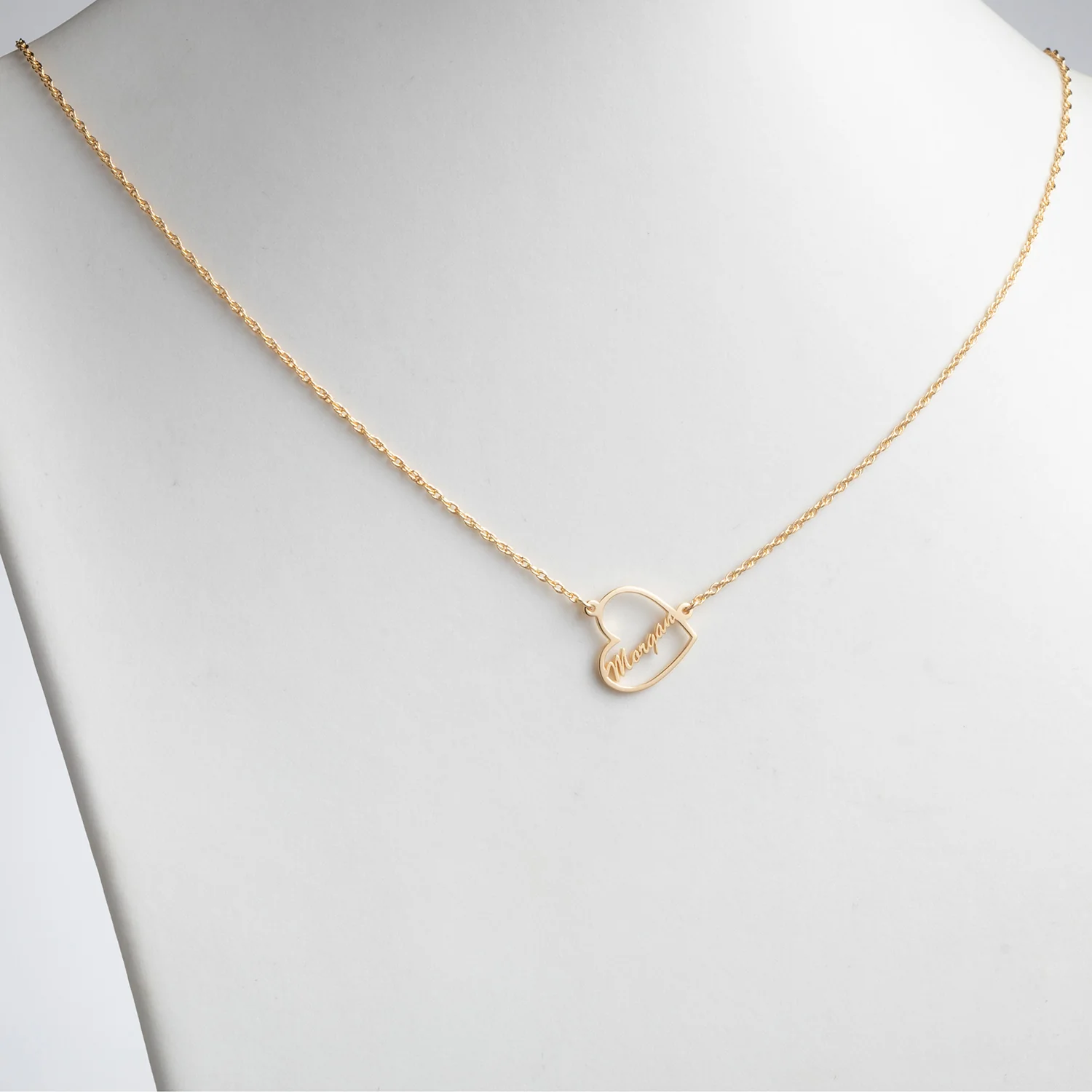 14K Gold over Sterling Petite Open Heart with Name Necklace - Image 2