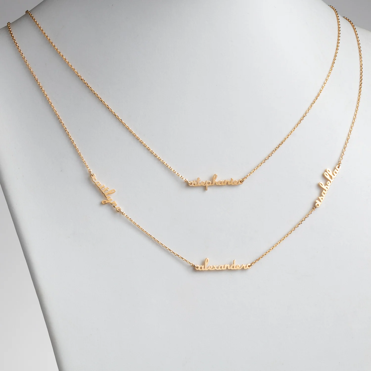 14K Gold over Sterling Petite Script Family Name Layered Necklace- 4 Names - Image 2