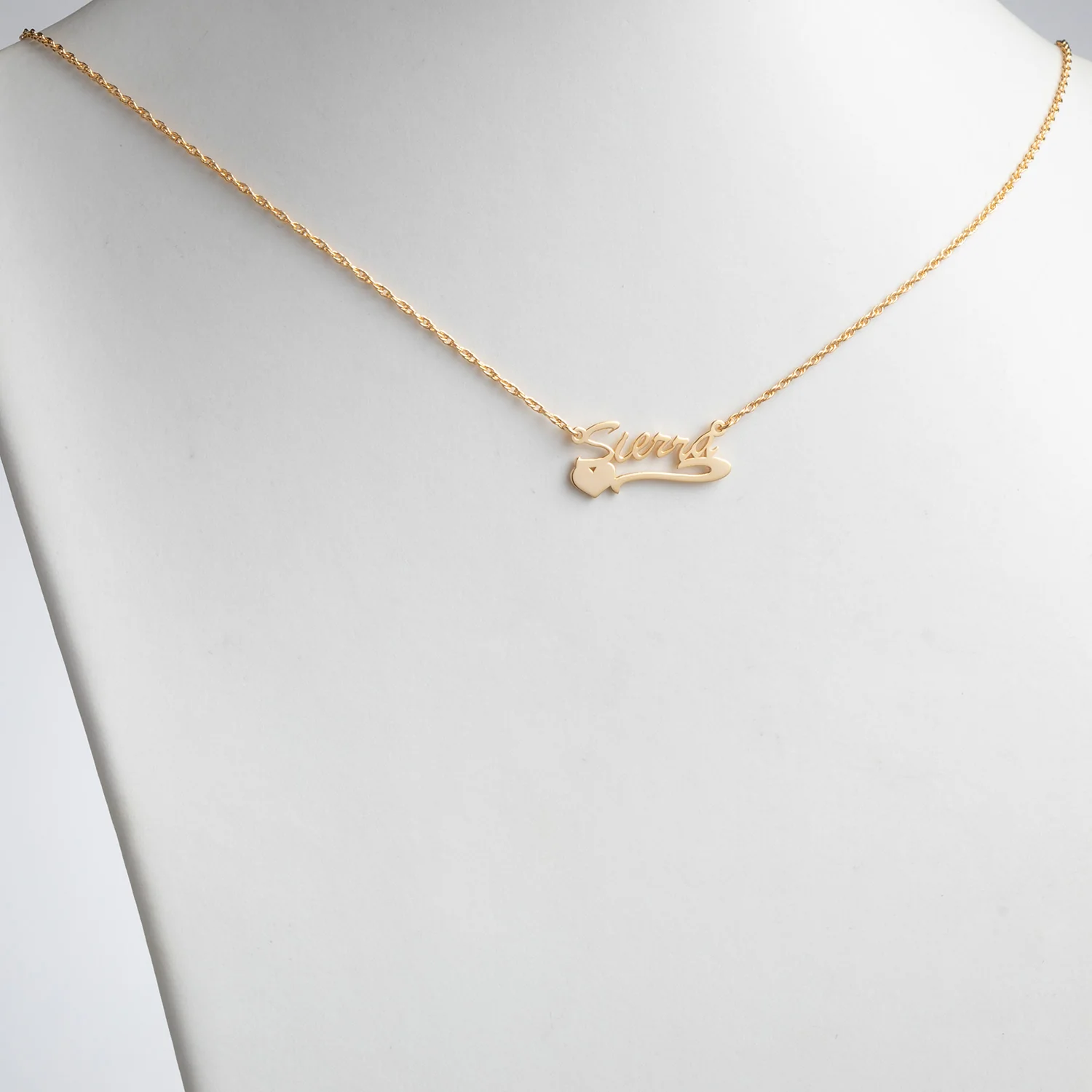 14K Gold over Sterling Petite Script Name Necklace with Heart Tail - Image 2