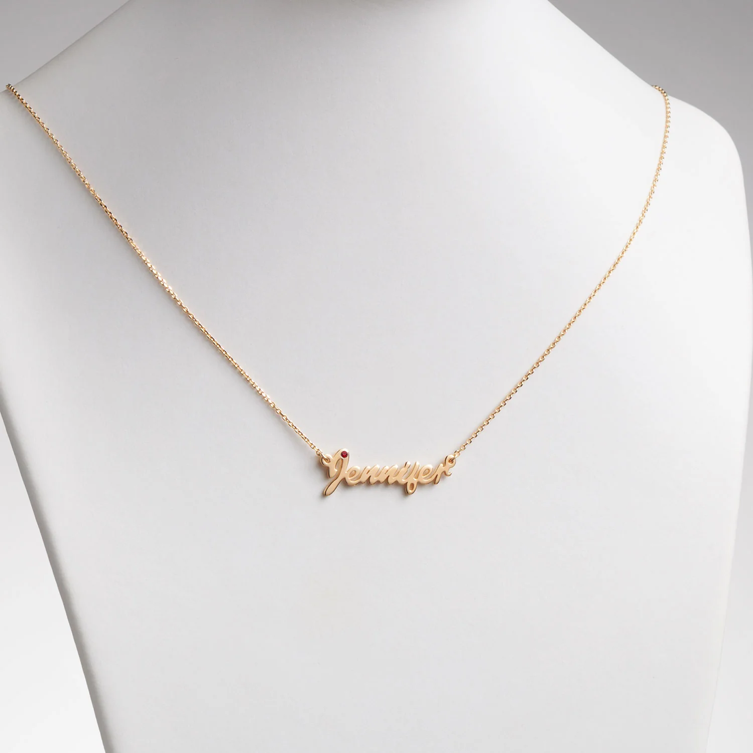 14K Gold over Sterling Petite Script Name with Birthstone Necklace - Image 2
