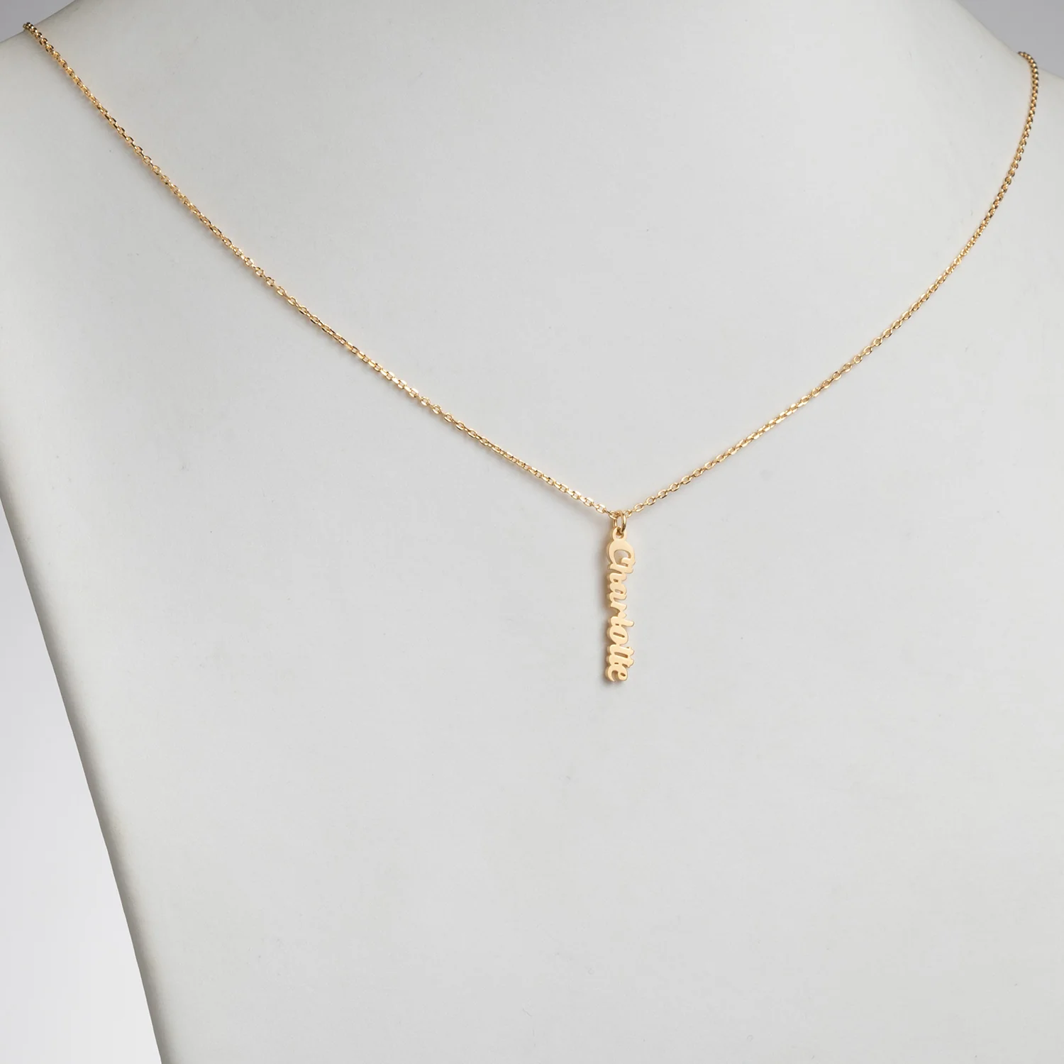 14K Gold over Sterling Petite Script Vertical Name Necklace - Image 2